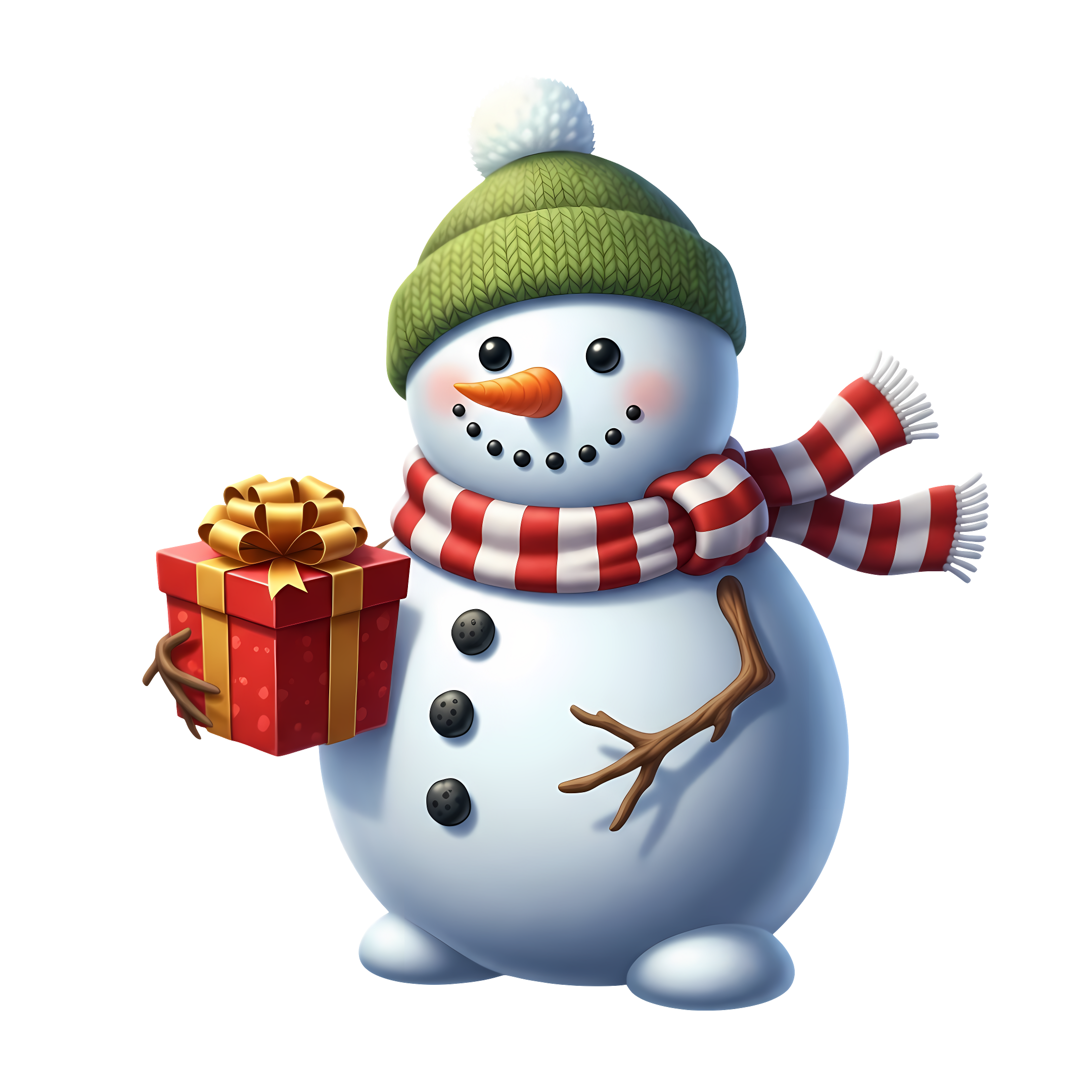 cute snowman with holiday present