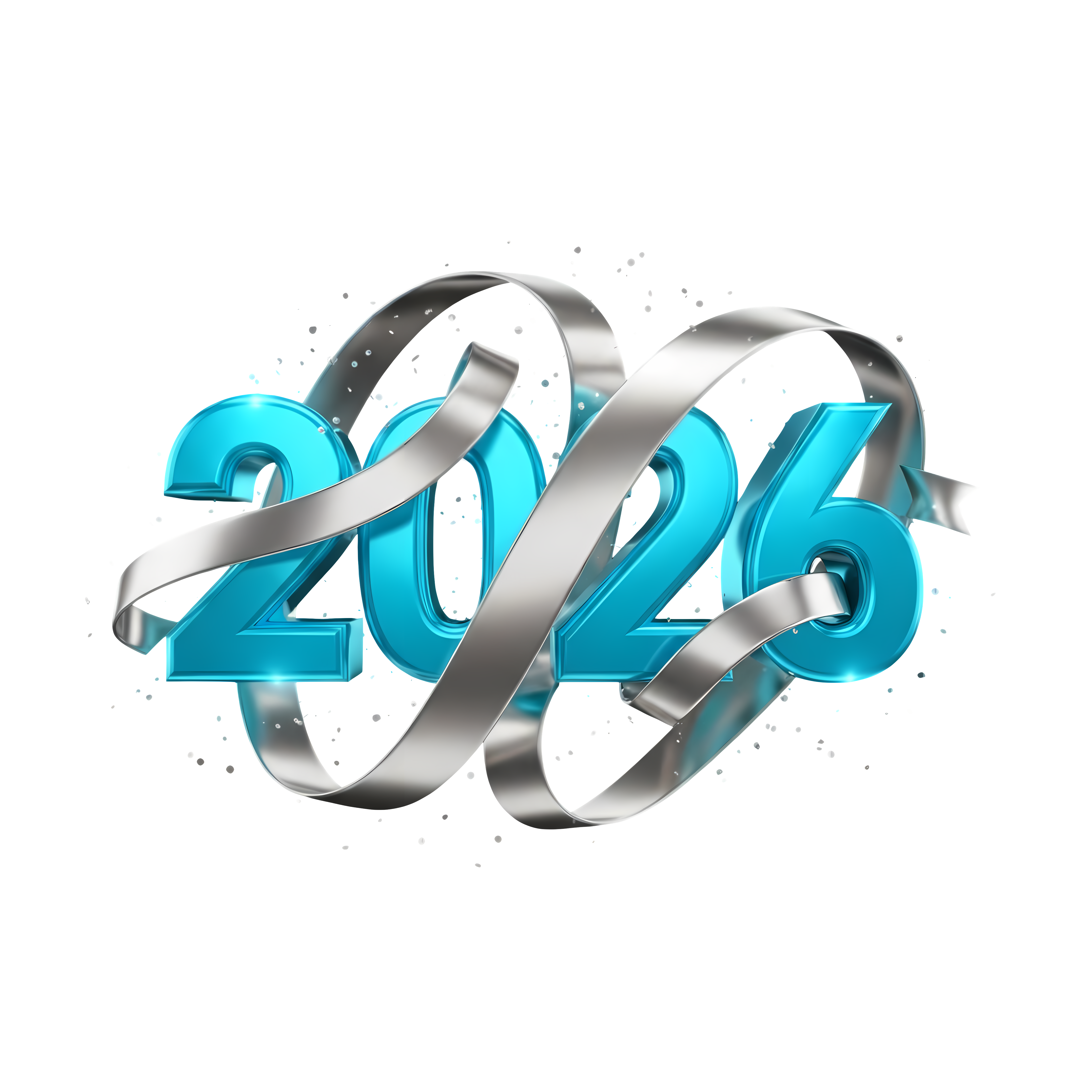 cyan 3d 2026 with silver ribbon futuristic new year