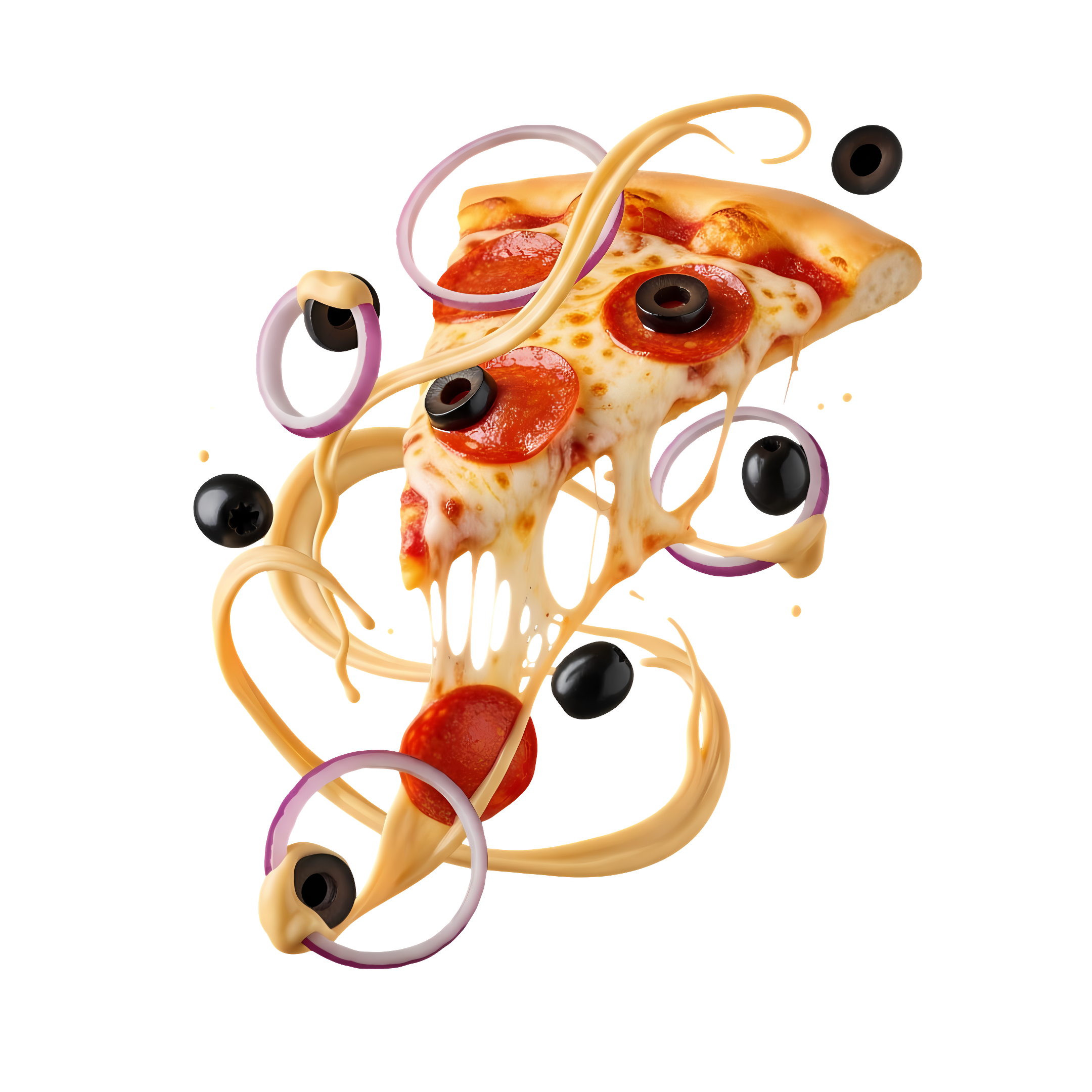 flying pepperoni slice with veggies