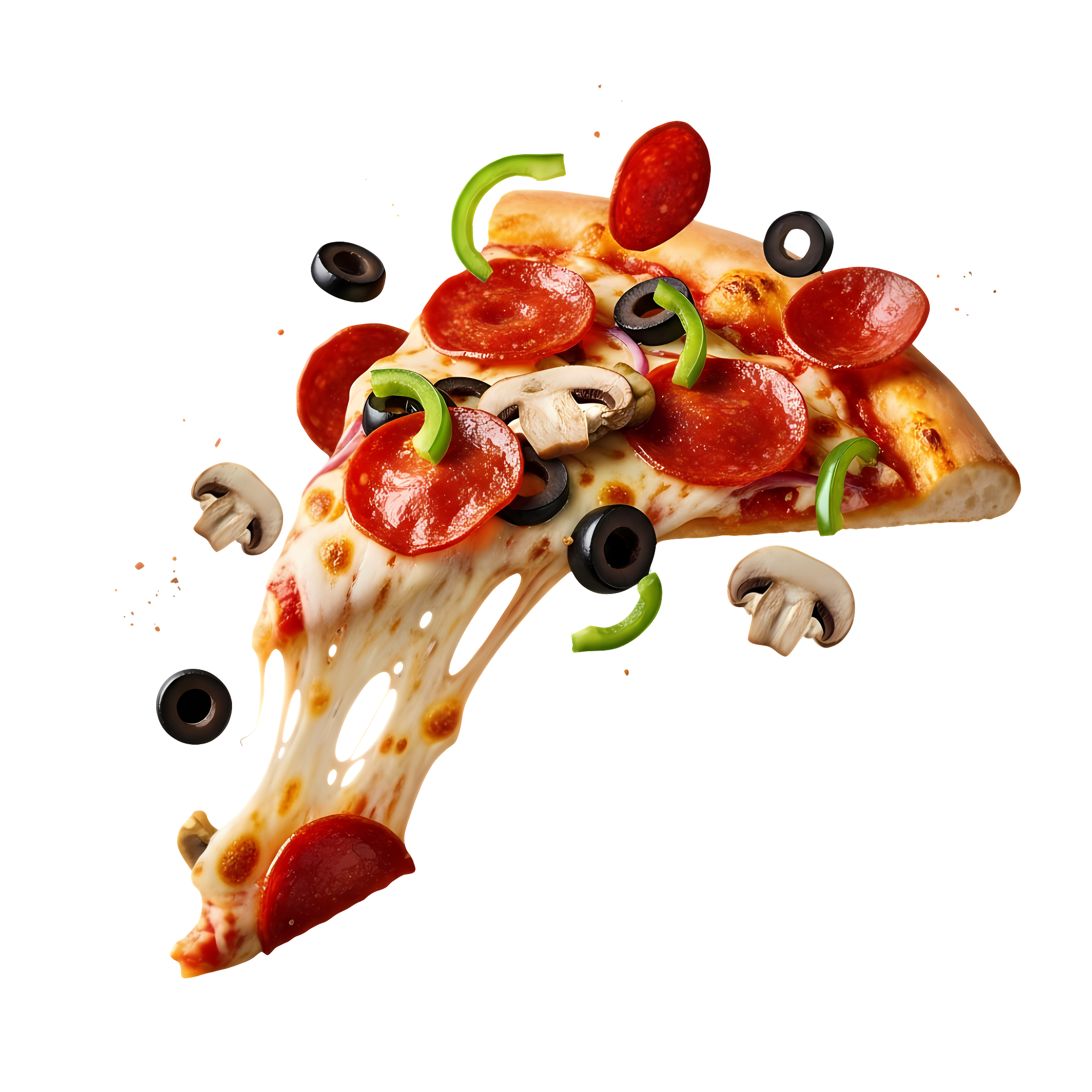 flying pizza slice with cheese stretch
