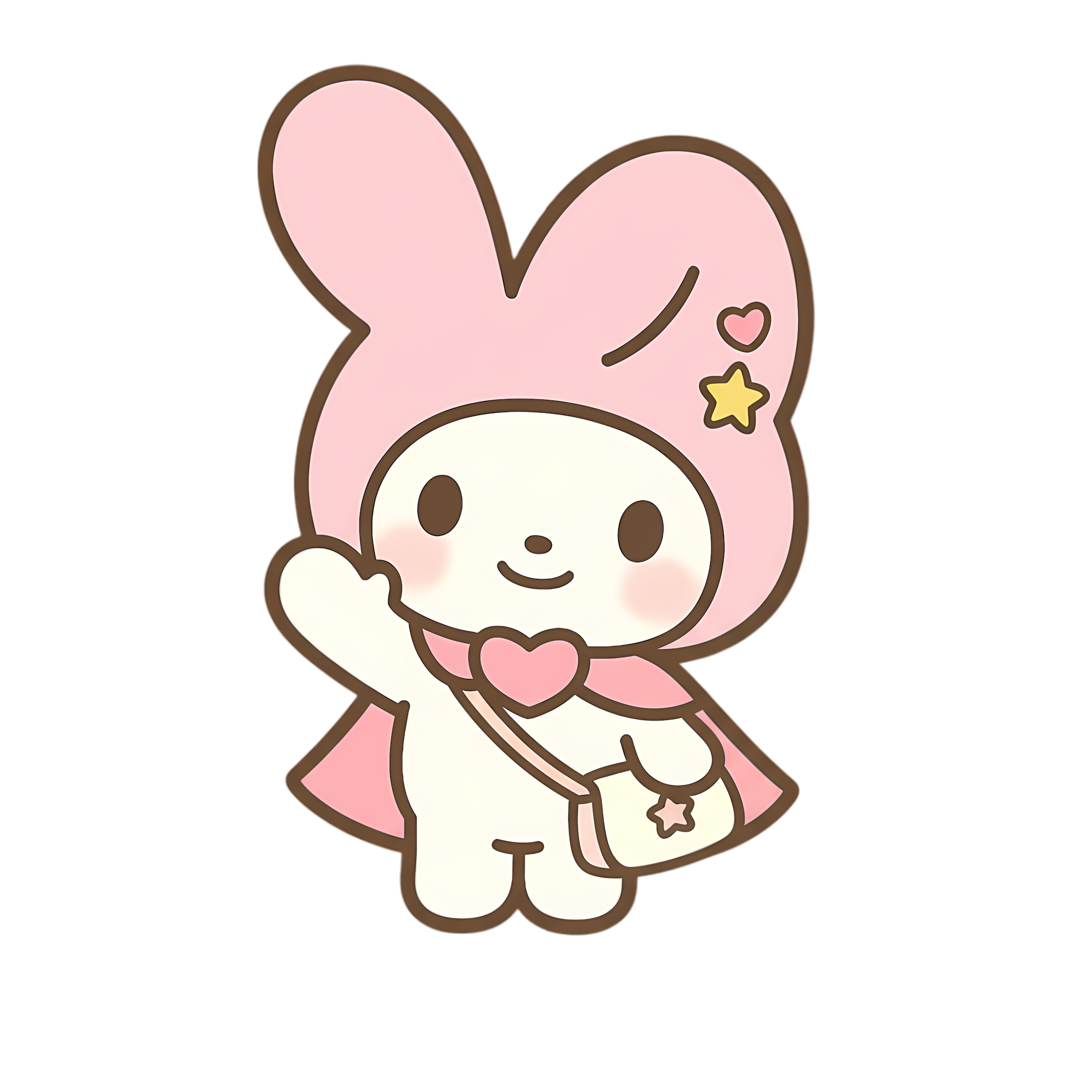 gentle pastel bunny character with small bag