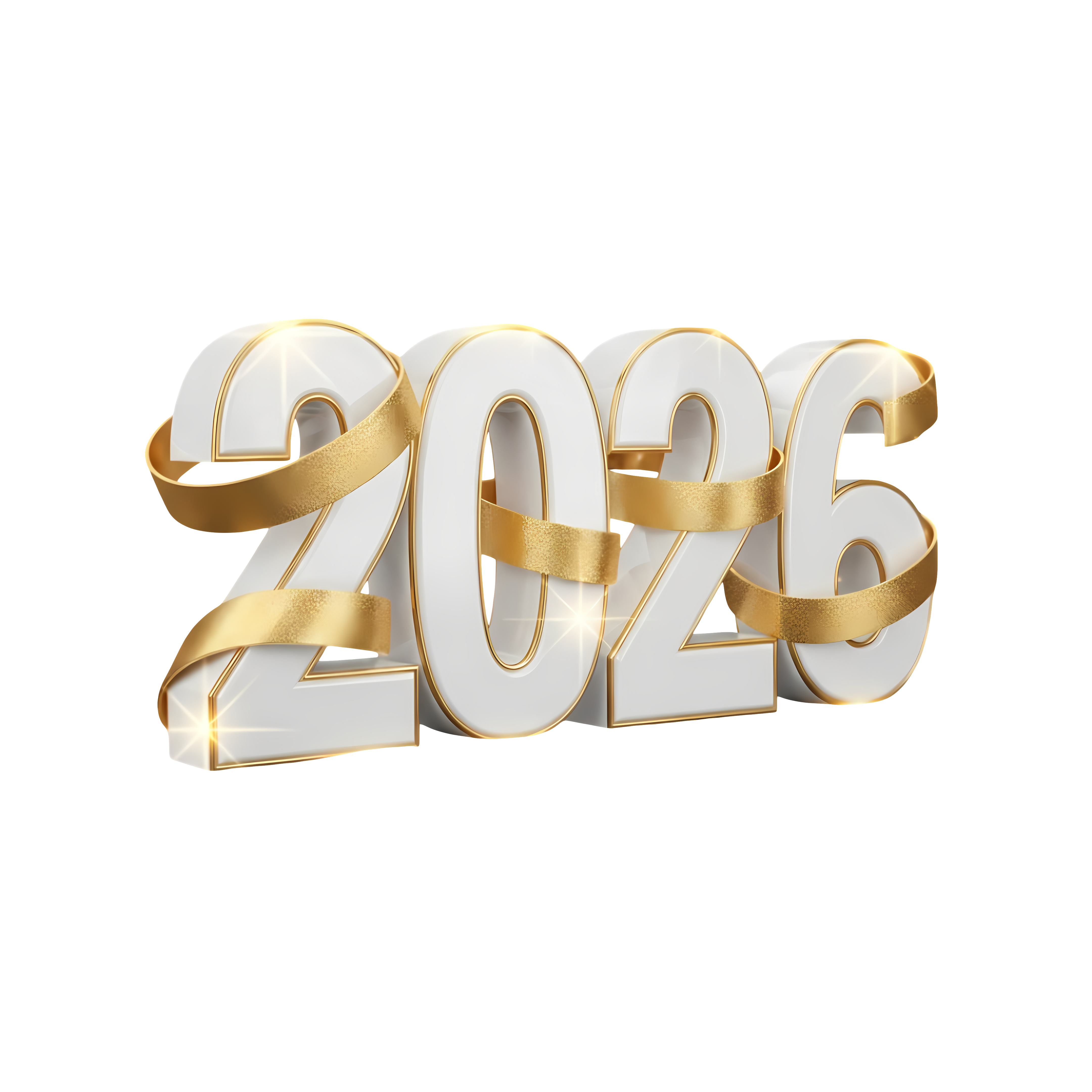 Glossy 3D 2026 Numbers with Gold Ribbon
