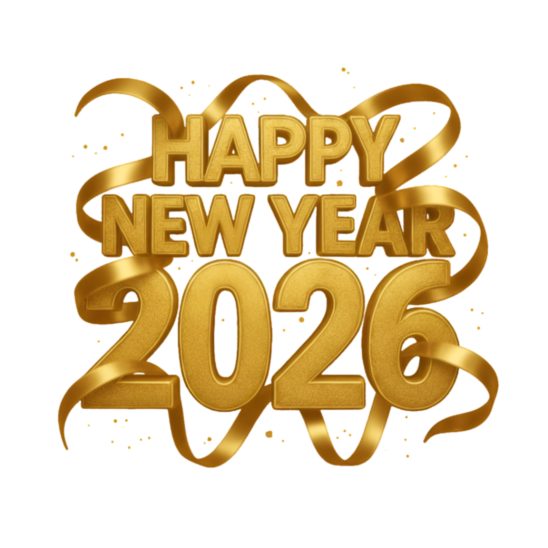 gold glitter 2026 new year typography with flowing ribbon effects