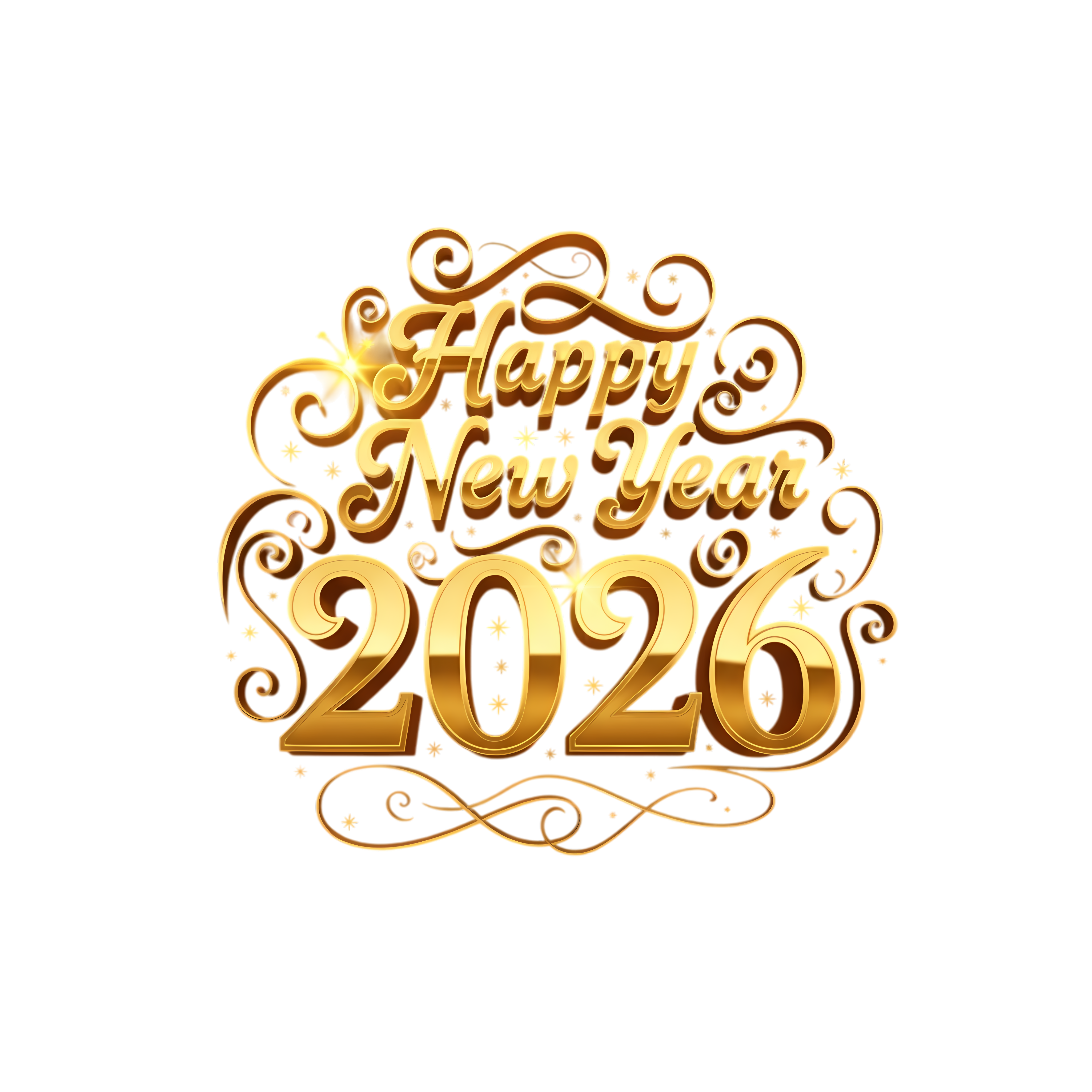 golden happy new year 2026 decorative font