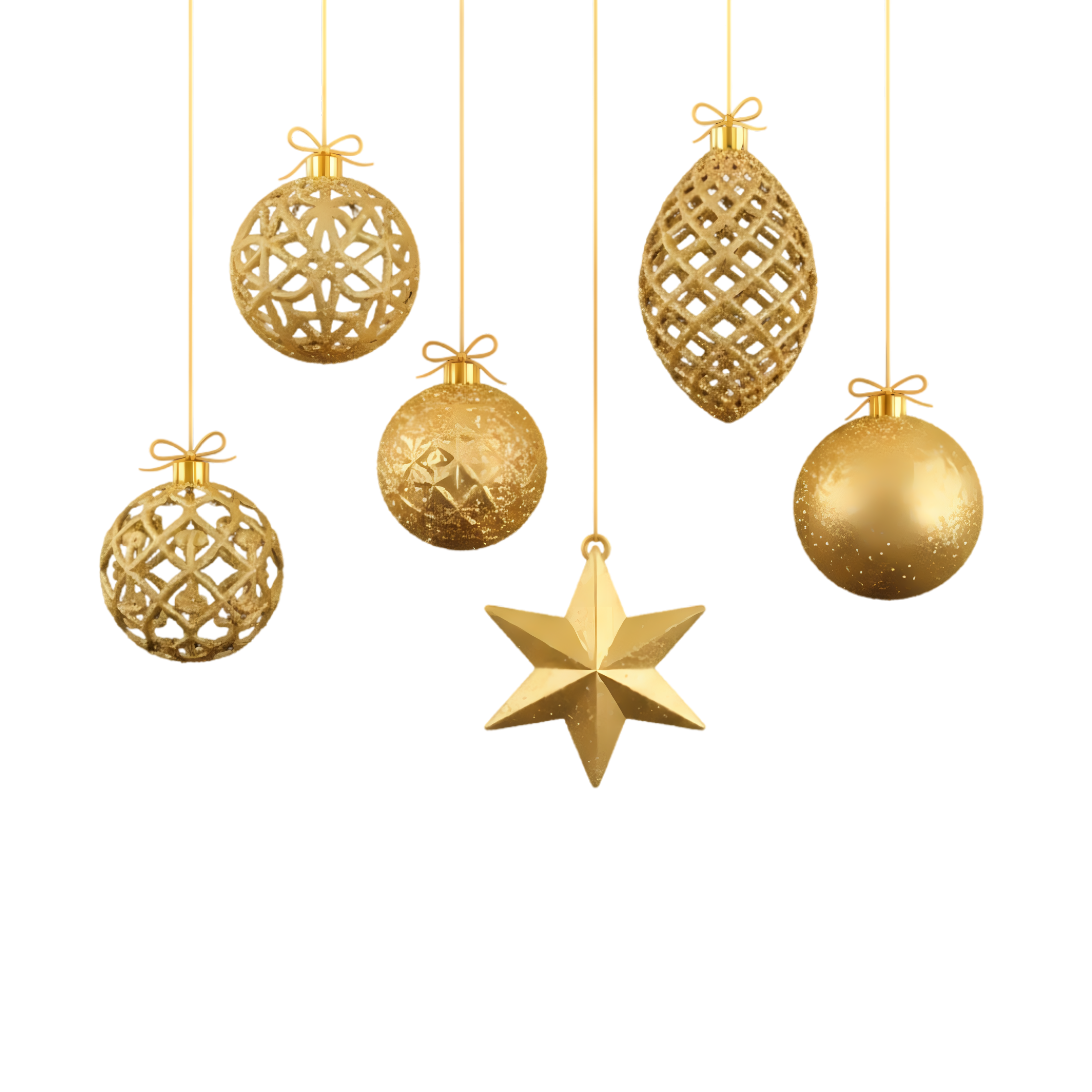 hanging gold christmas ornaments with sparkle