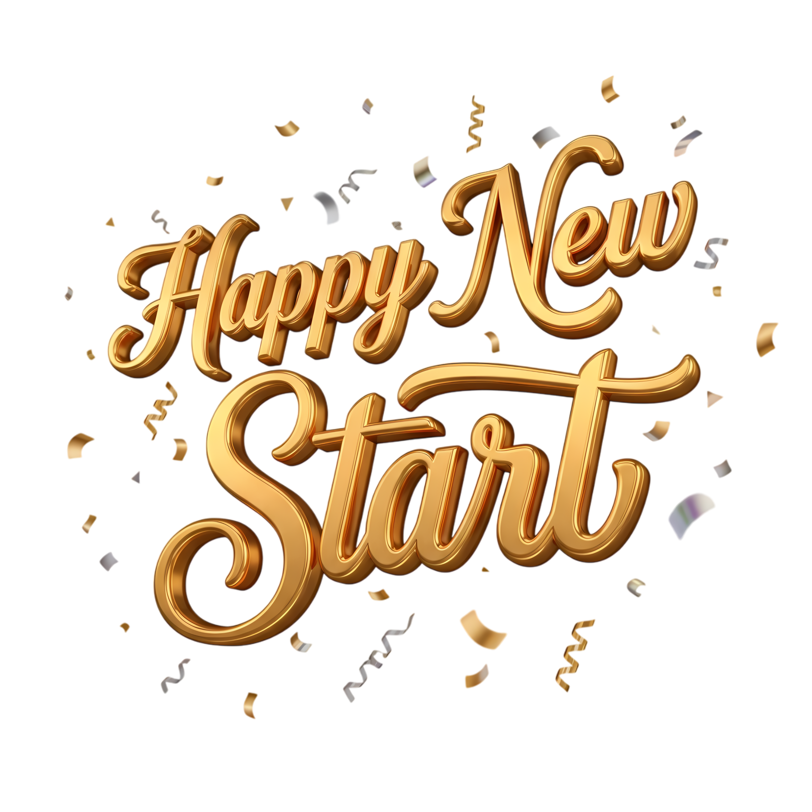 happy new start gold typography with confetti