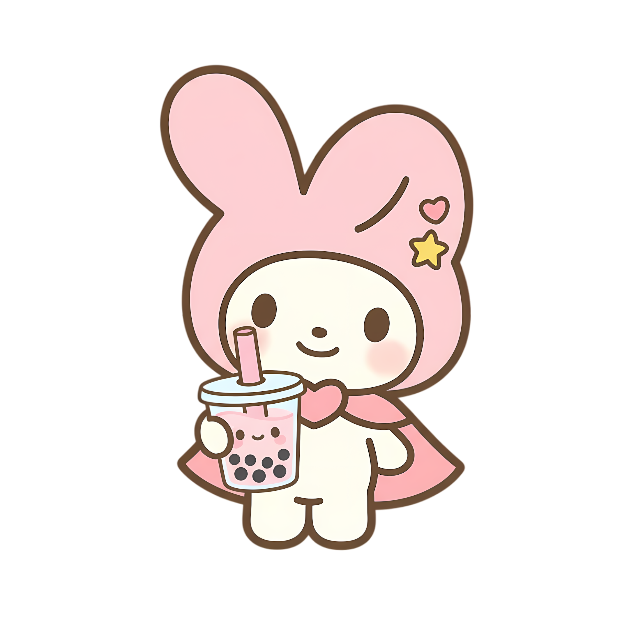 happy pastel bunny holding cute boba cup