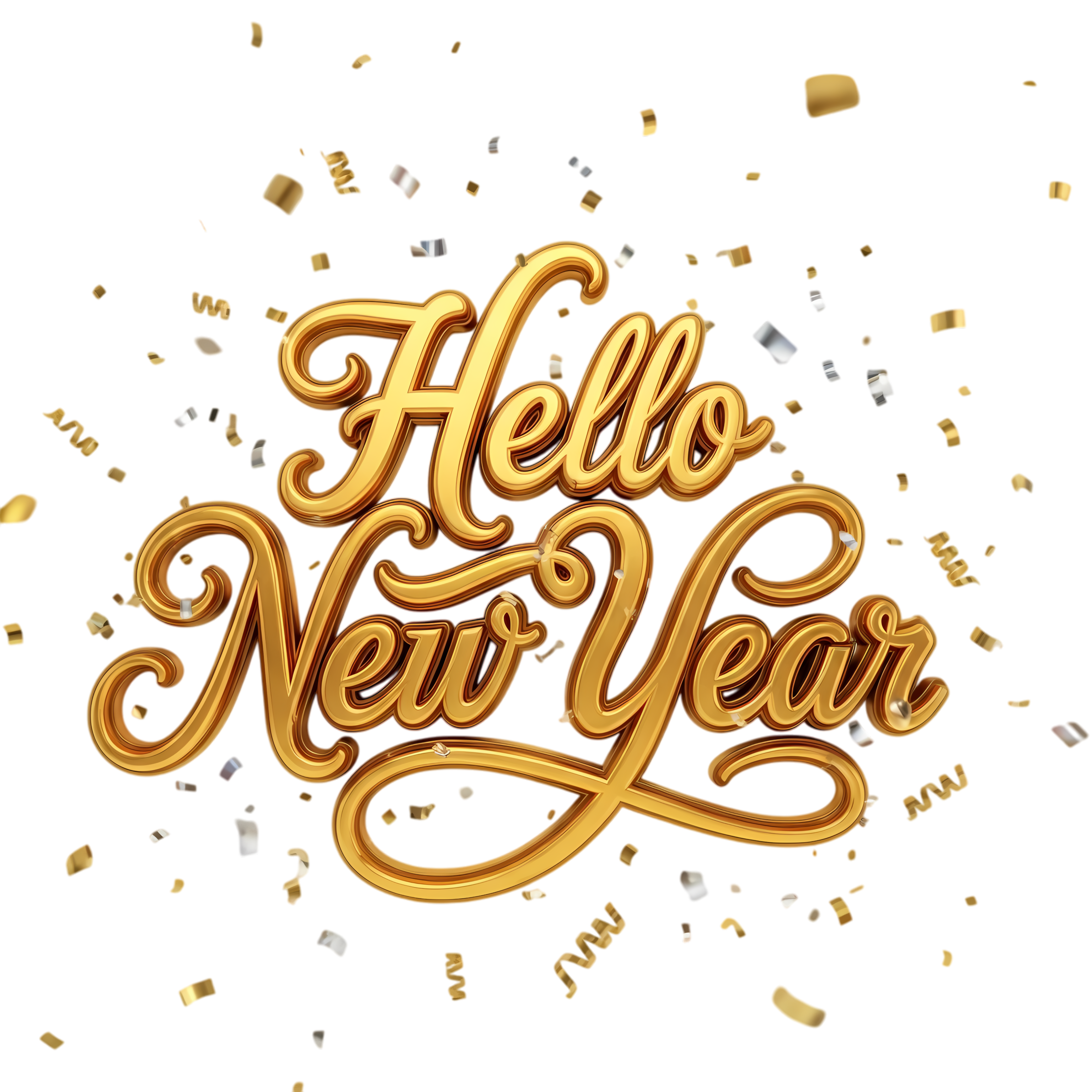 hello 2026 festive typography with ribbon and confetti