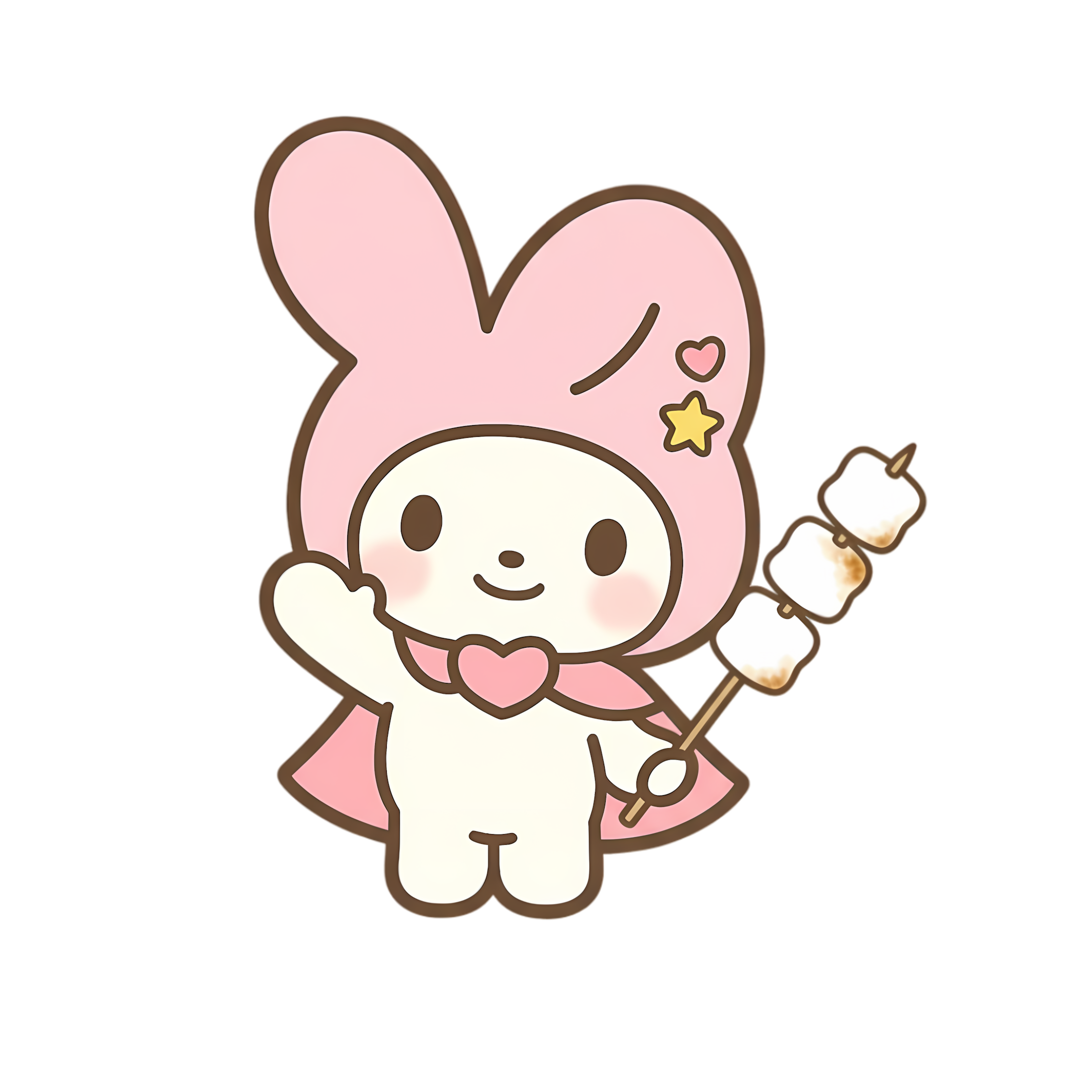 kawaii bunny holding marshmallow stick