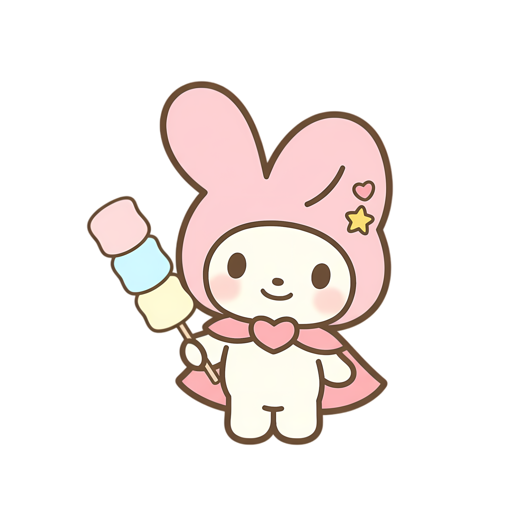 kawaii bunny holding pastel marshmallow stick