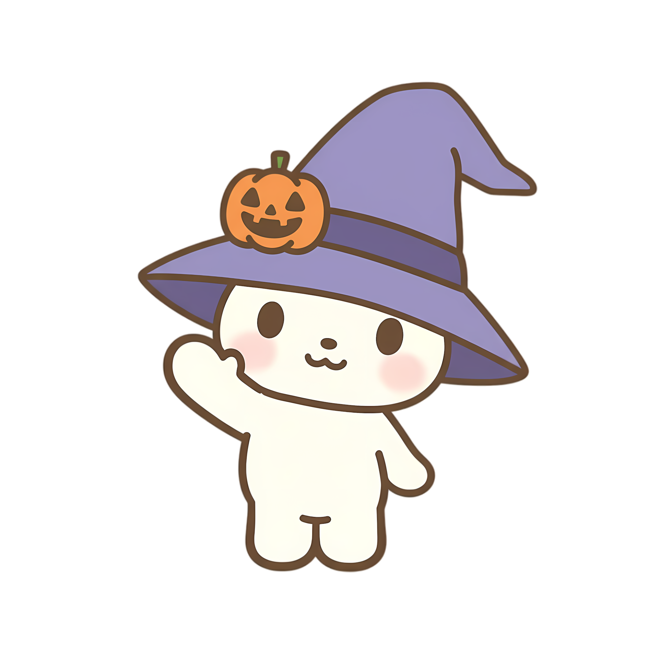 kawaii halloween bunny wearing purple witch hat