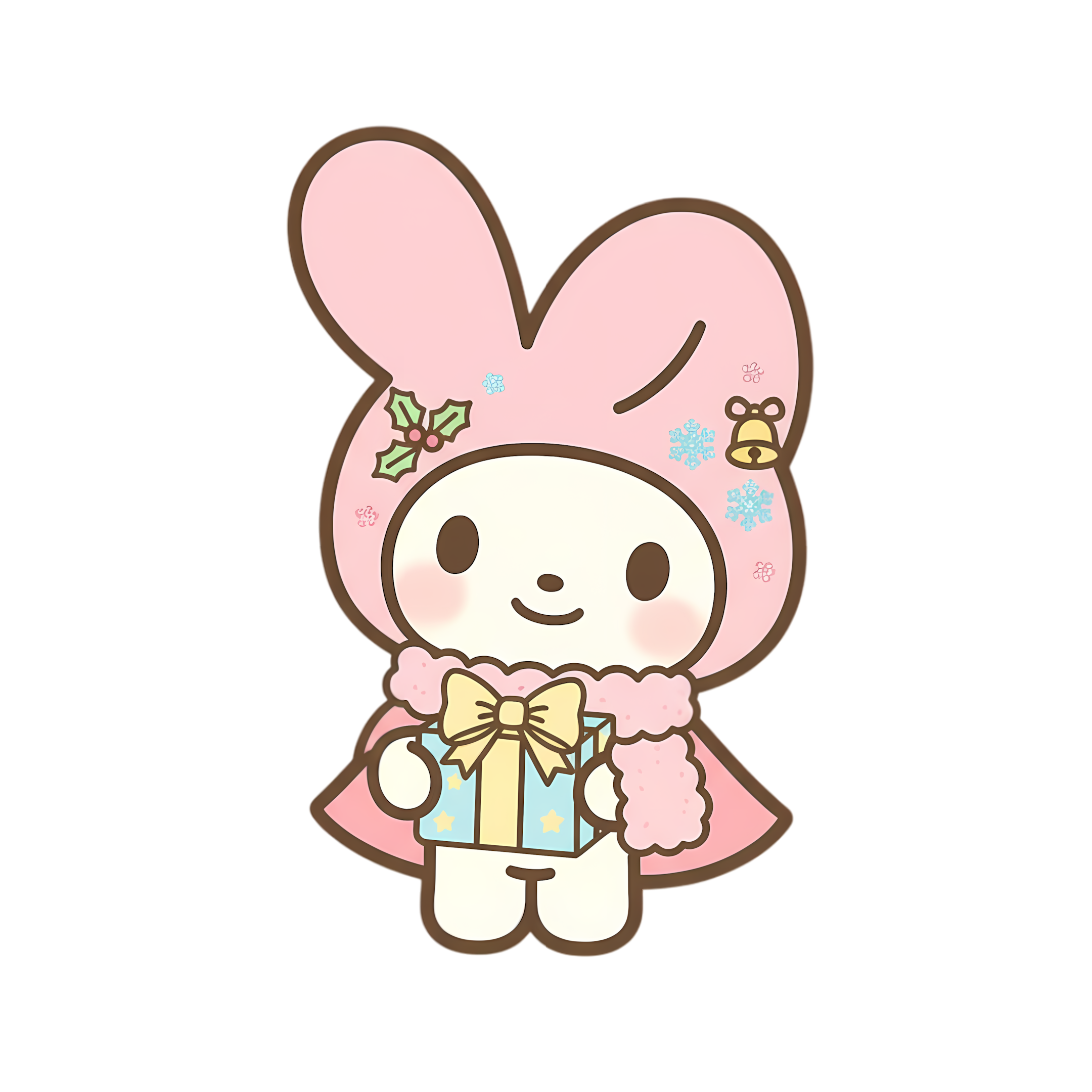 kawaii pastel christmas bunny holding cute gift box