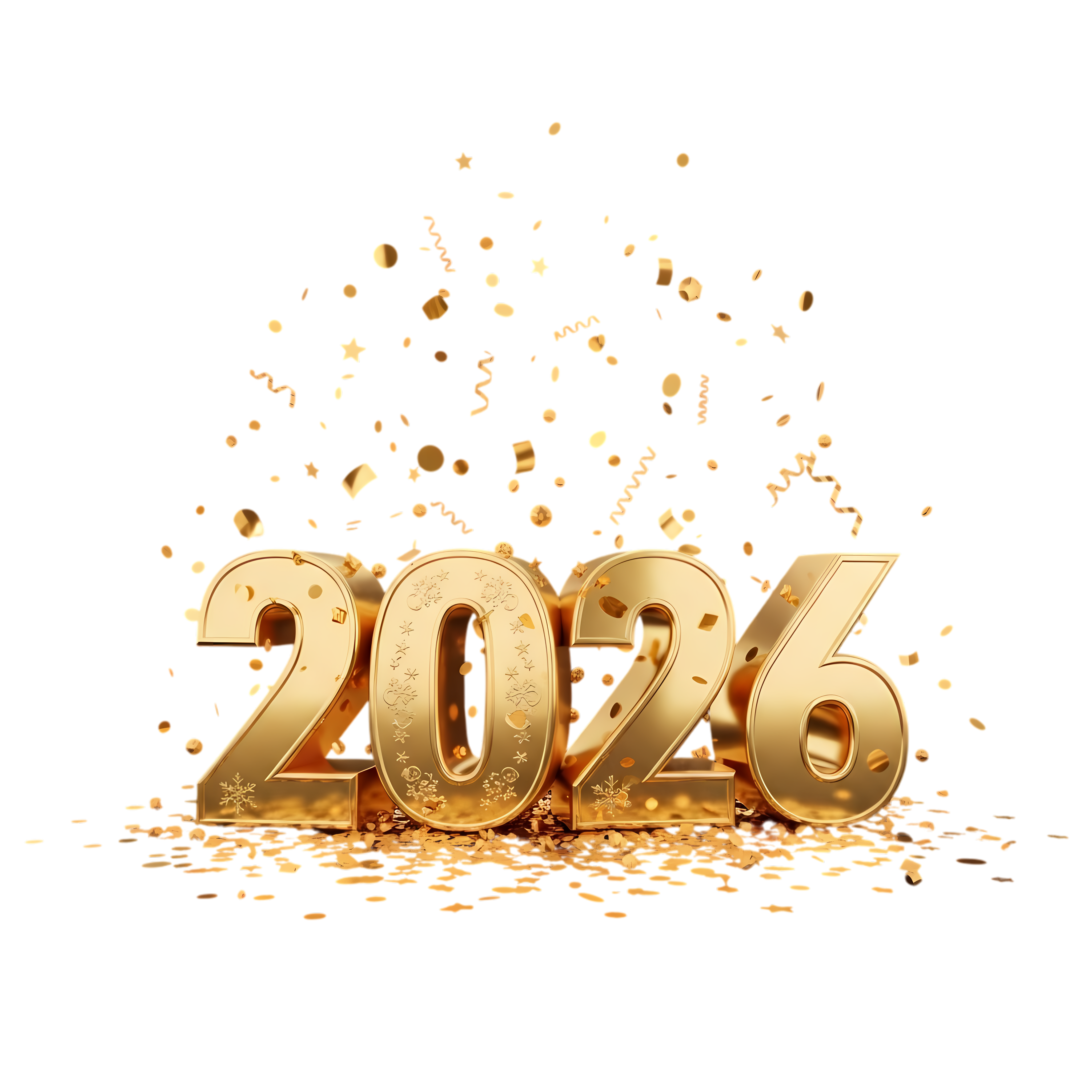 luxury gold 2026 holiday greeting with 3d numbers and confetti