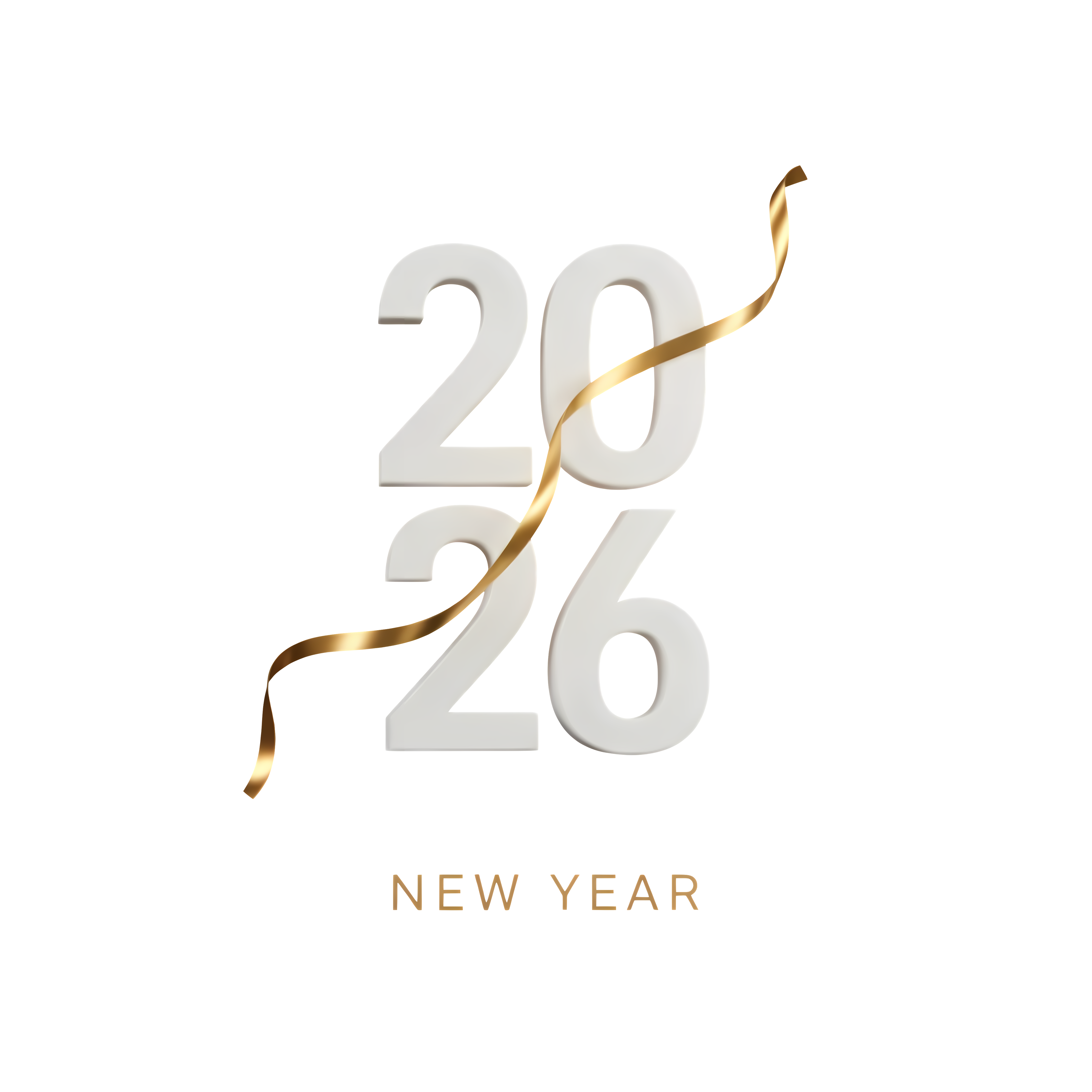 Stacked White 2026 Numerals with Gold Ribbon