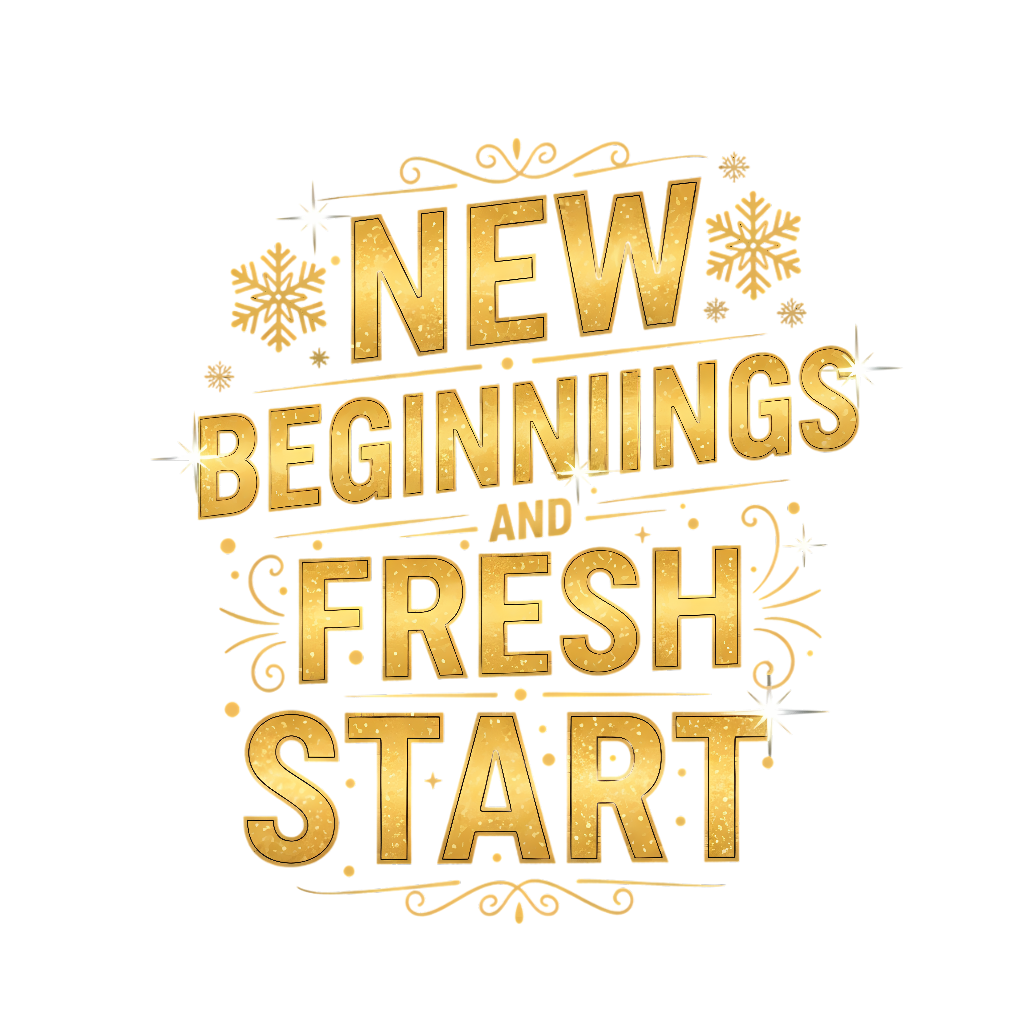 Gold Typography New Beginnings with Snowflakes