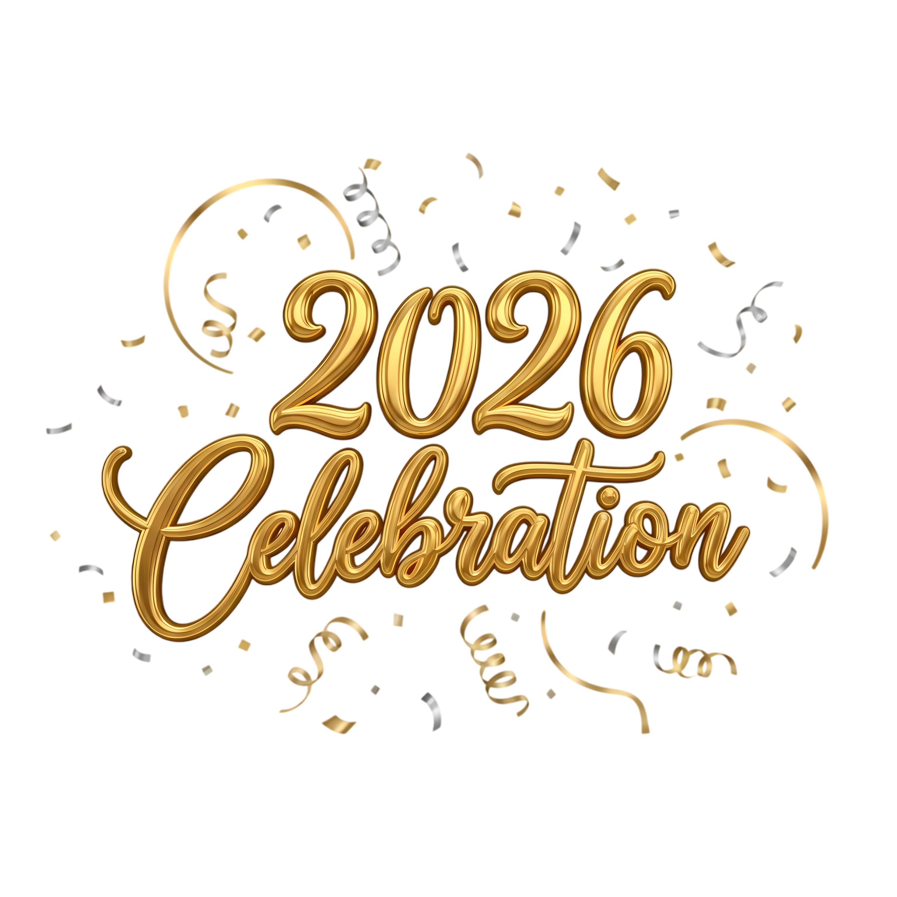 new year 2026 elegant gold lettering with confetti