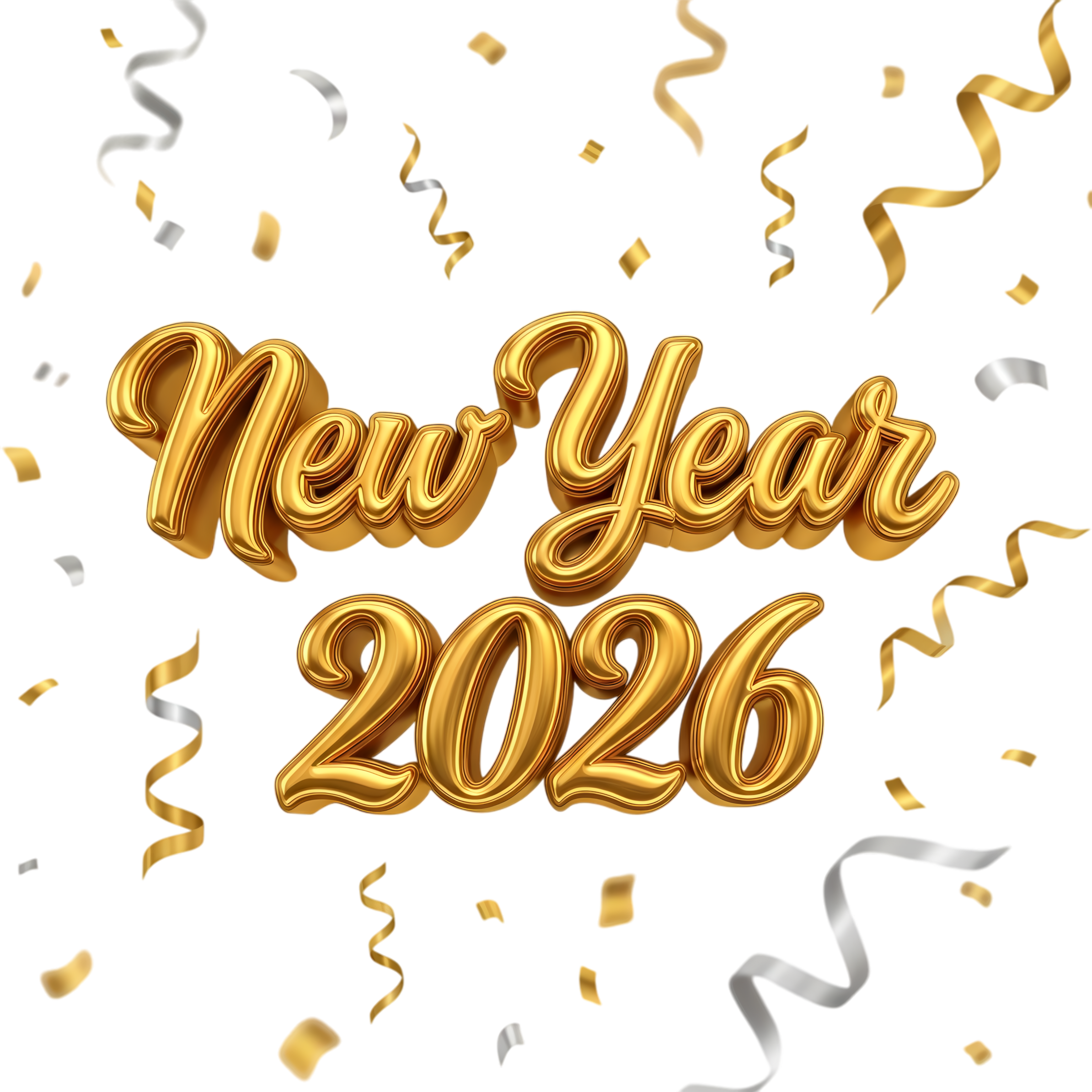 new year 2026 gold lettering with confetti