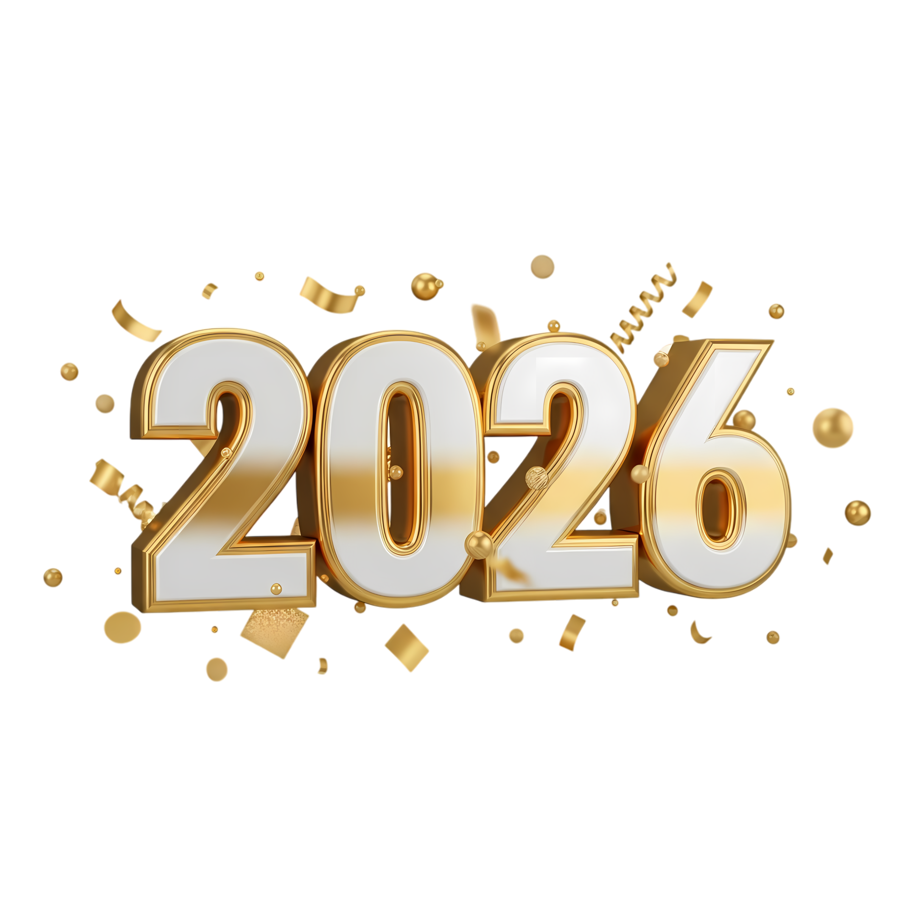 new year 2026 gold typography with ribbon details
