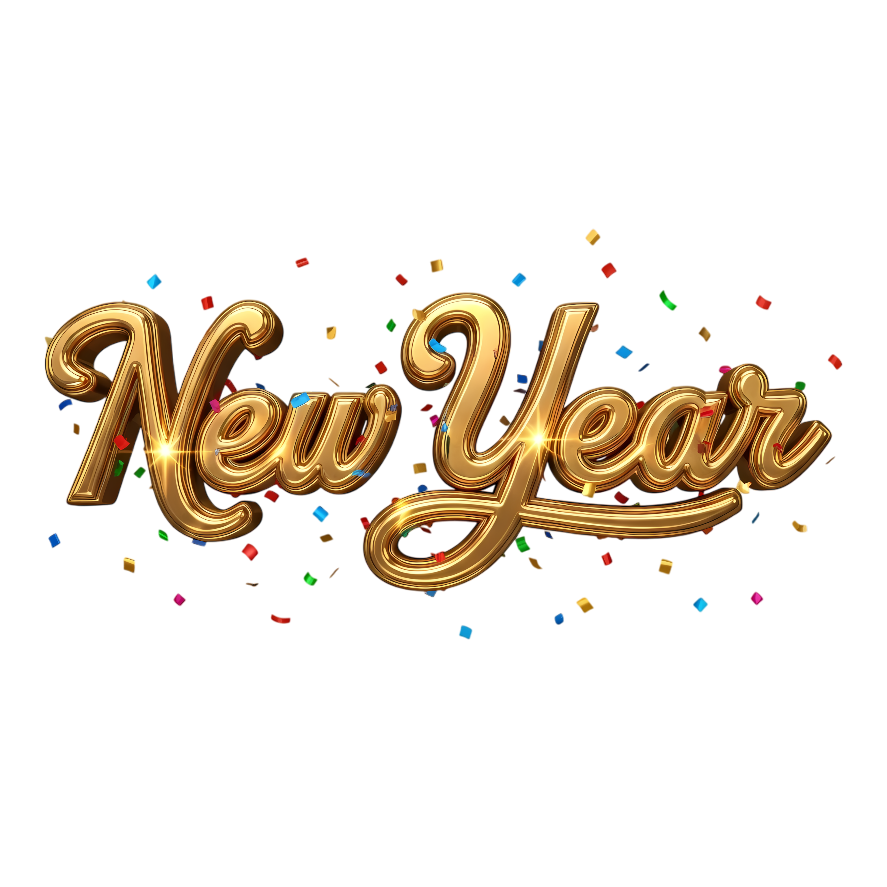 new year gold font design with ribbon accents