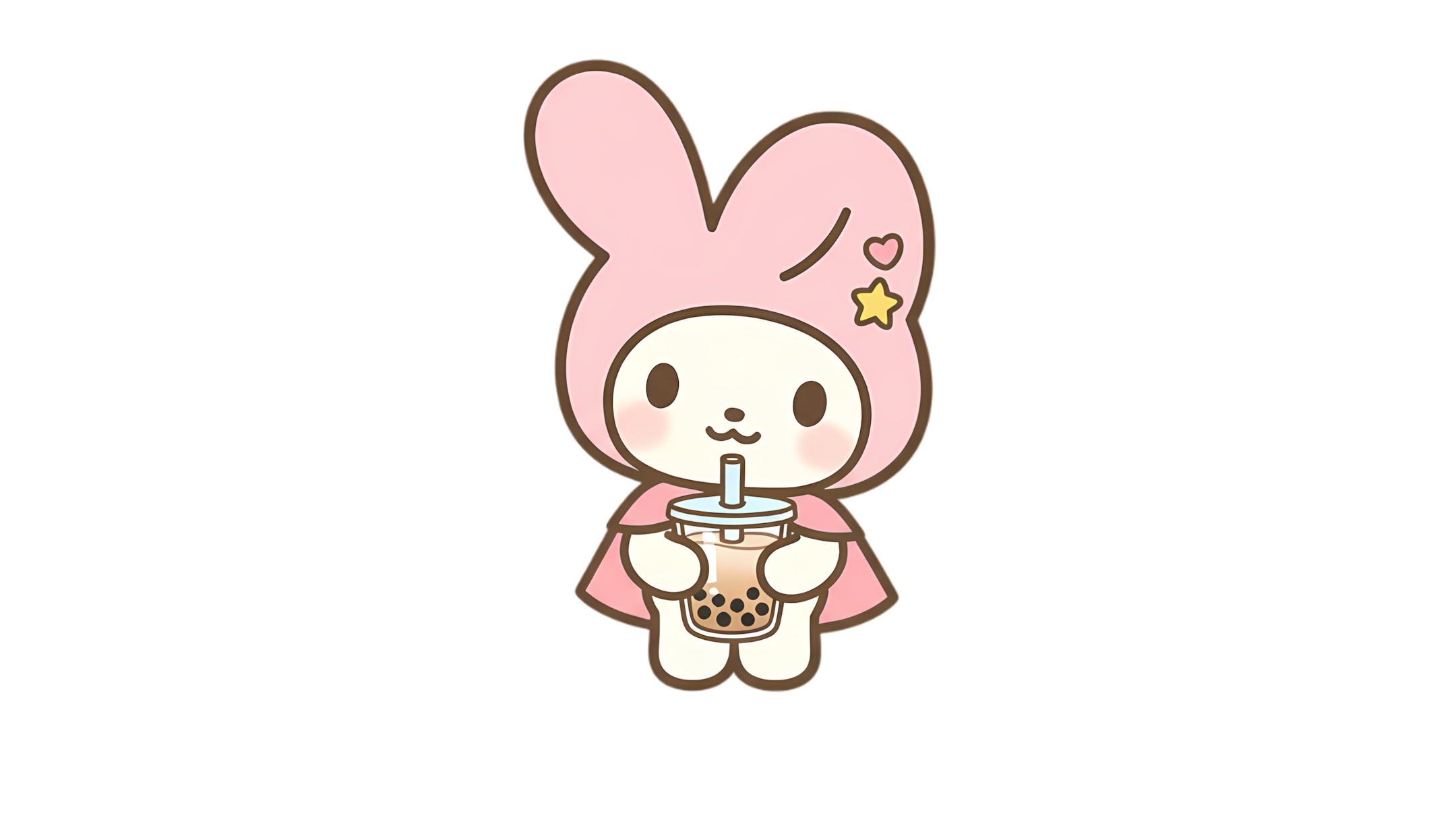 pastel bunny chibi holding boba drink