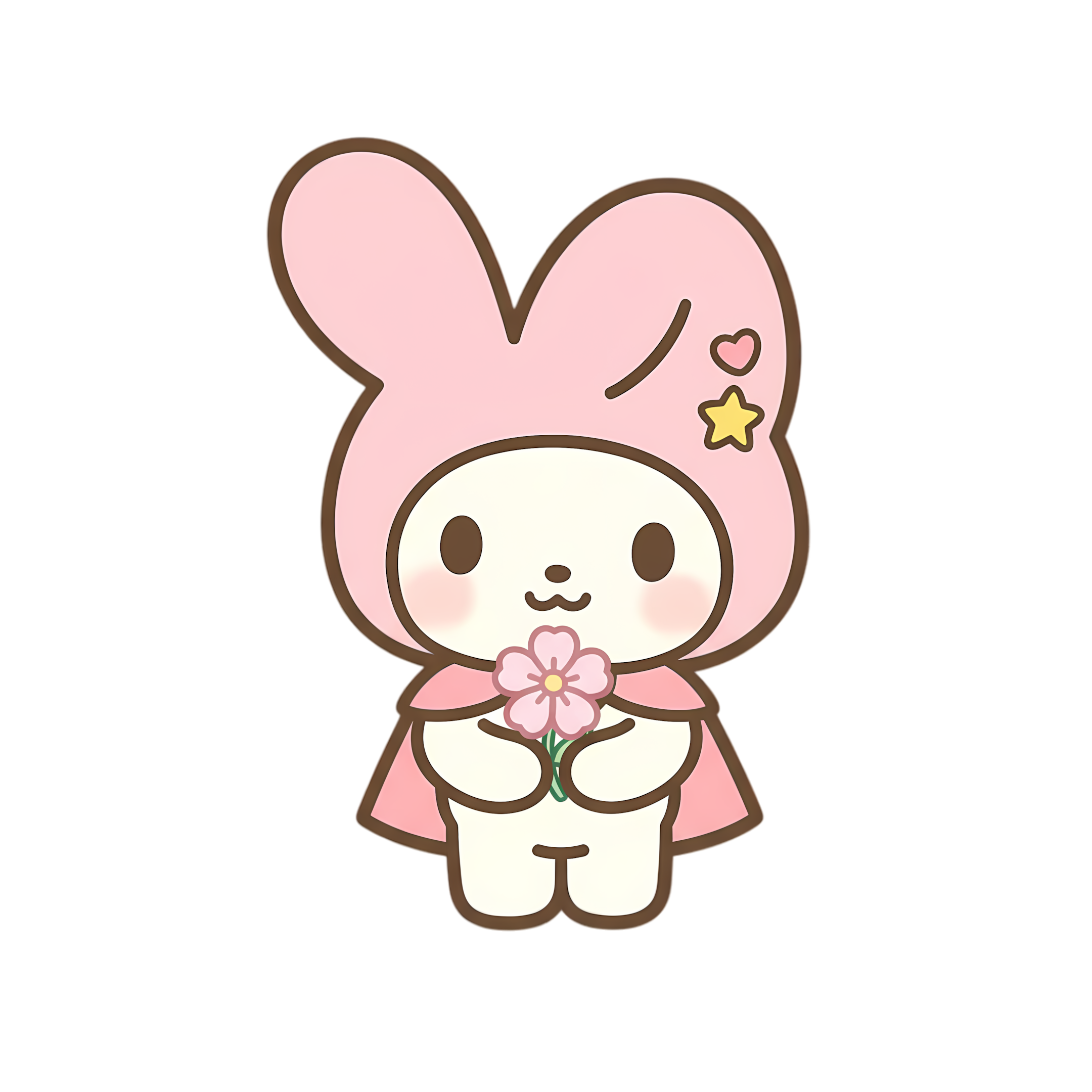 pastel bunny holding a pink flower chibi style