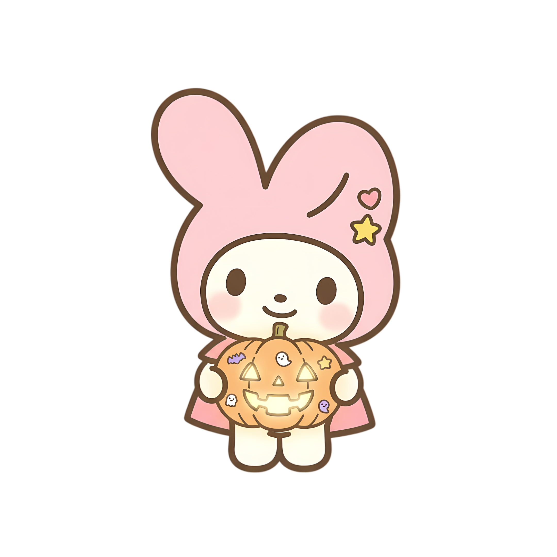 pastel bunny holding cute halloween pumpkin kawaii style
