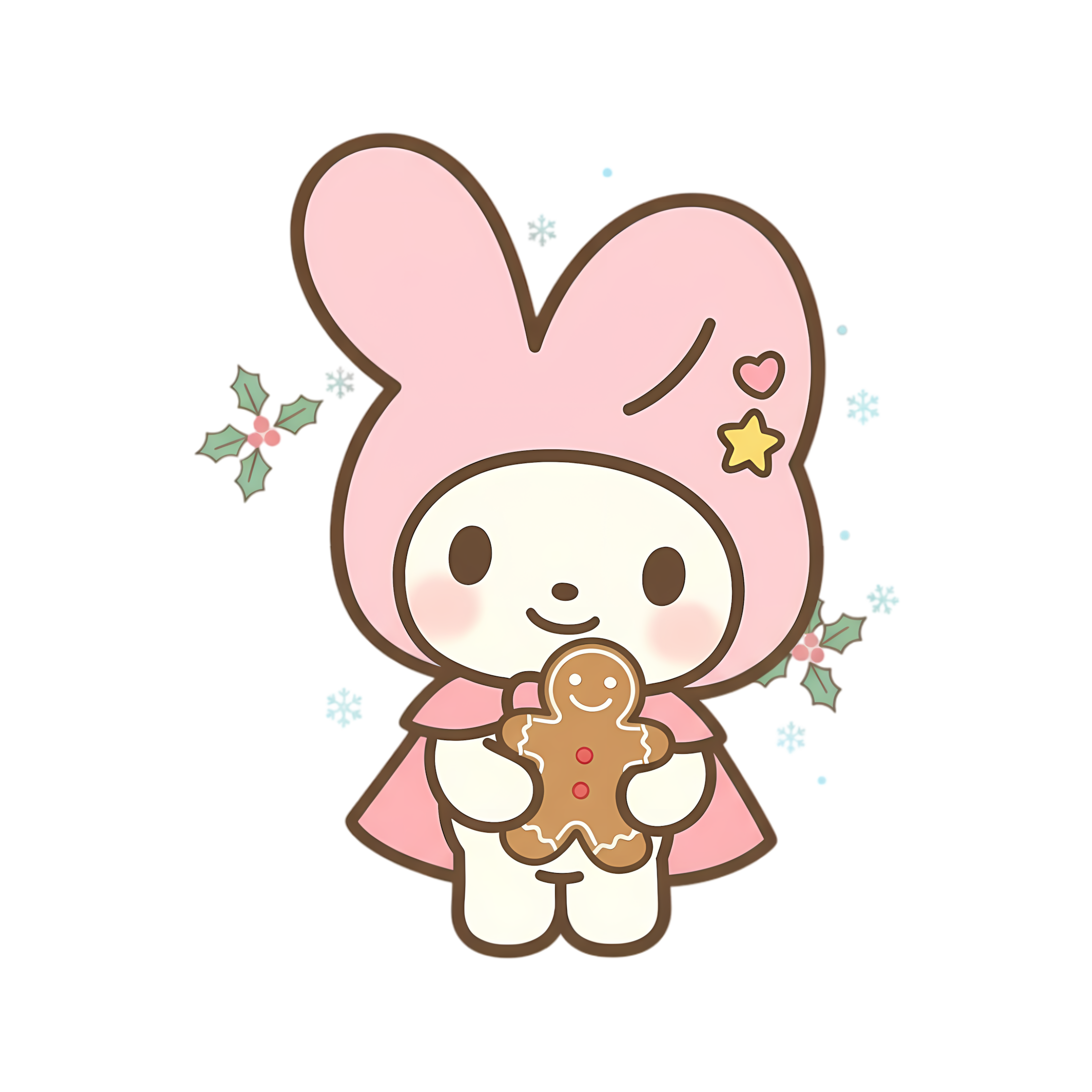 pastel bunny holding gingerbread man christmas style