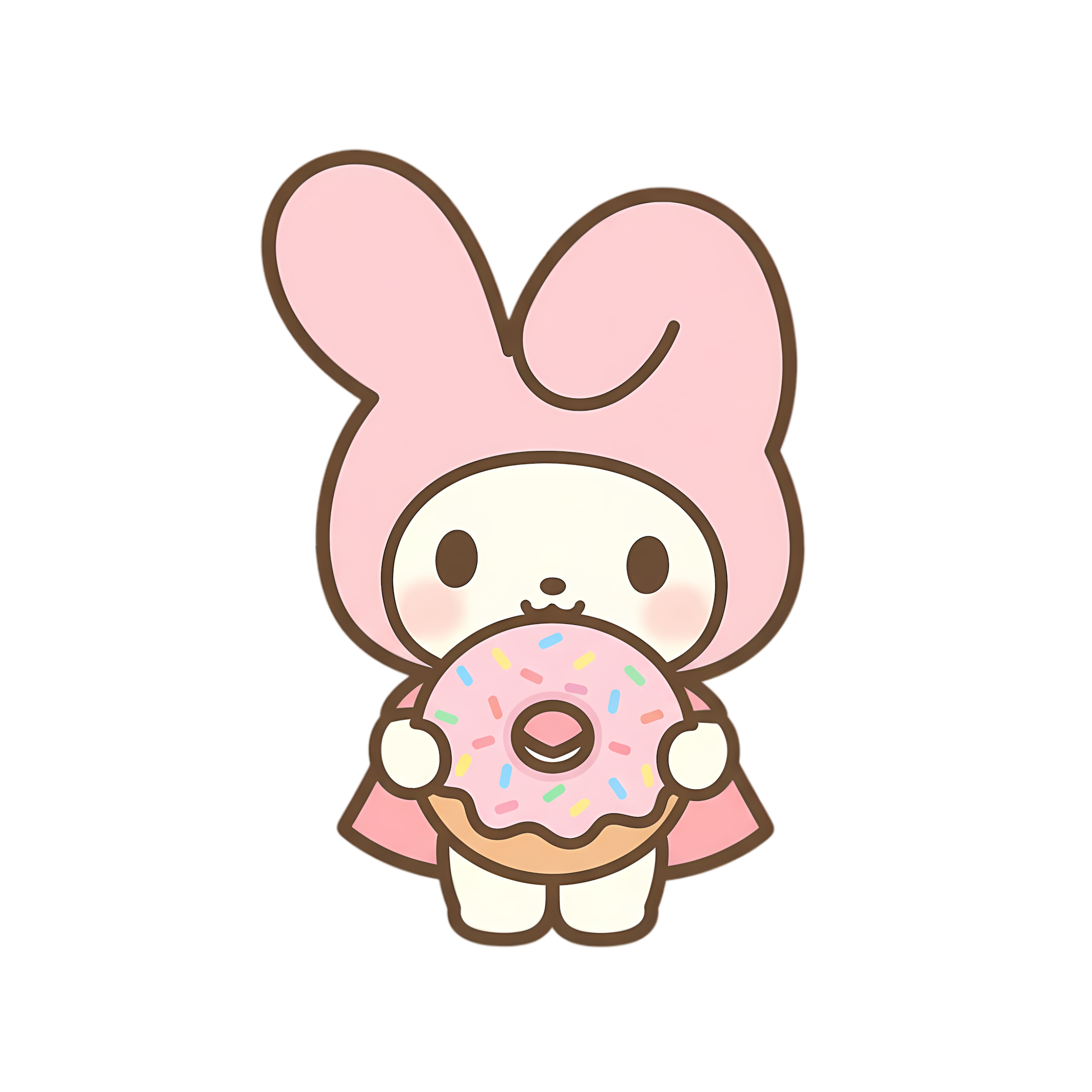 pastel bunny holding sprinkle donut in cute chibi style