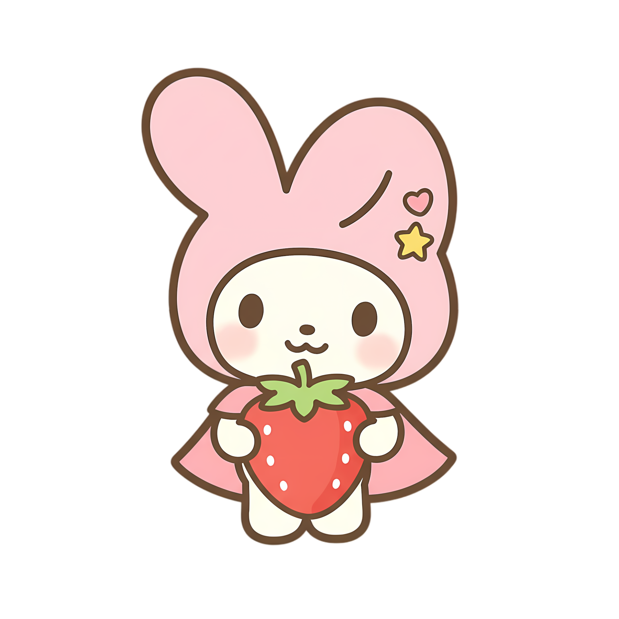 pastel bunny holding strawberry in sweet chibi style
