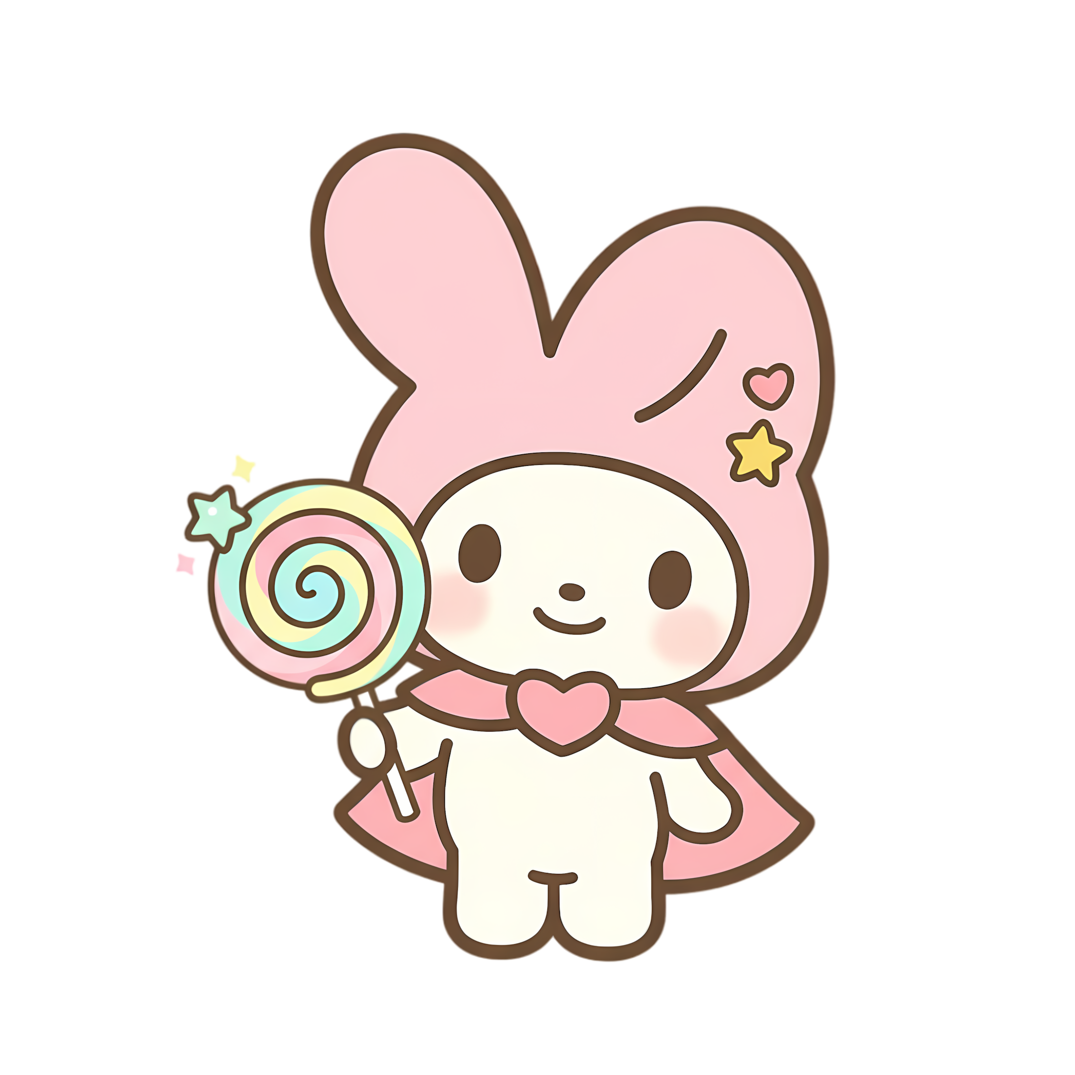 pastel bunny holding swirl lollipop in cute chibi style