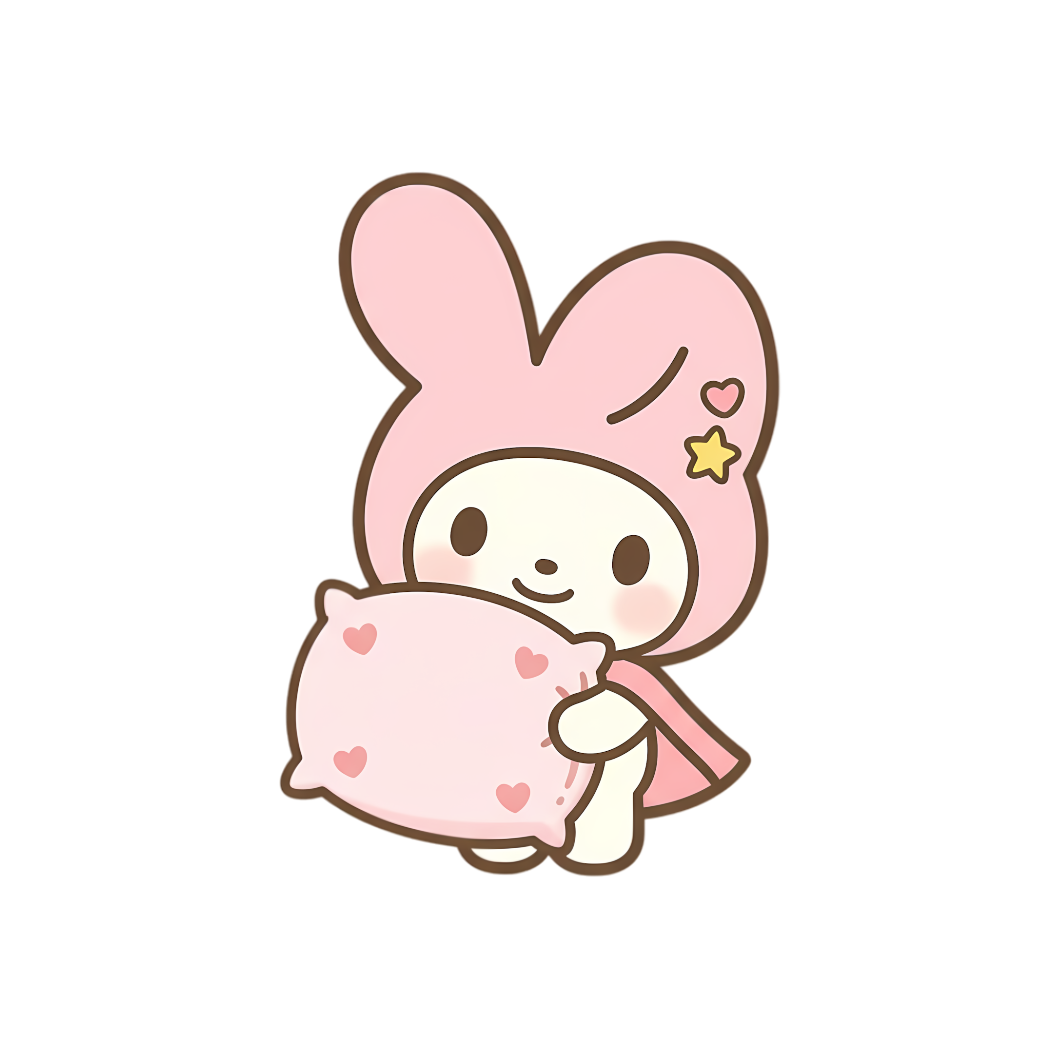 pastel bunny hugging soft pink pillow in cute chibi style