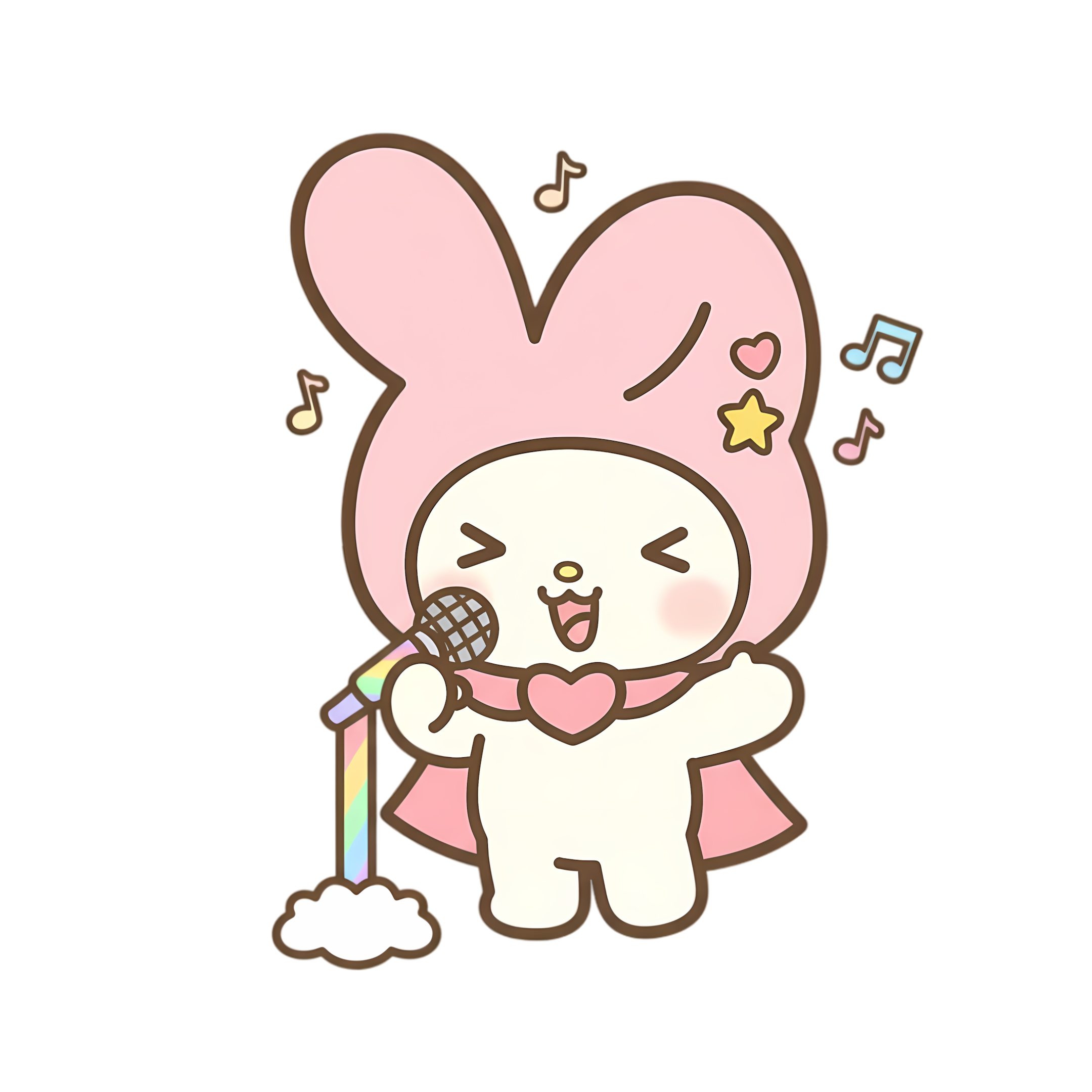 pastel bunny singing with cute rainbow microphone stand