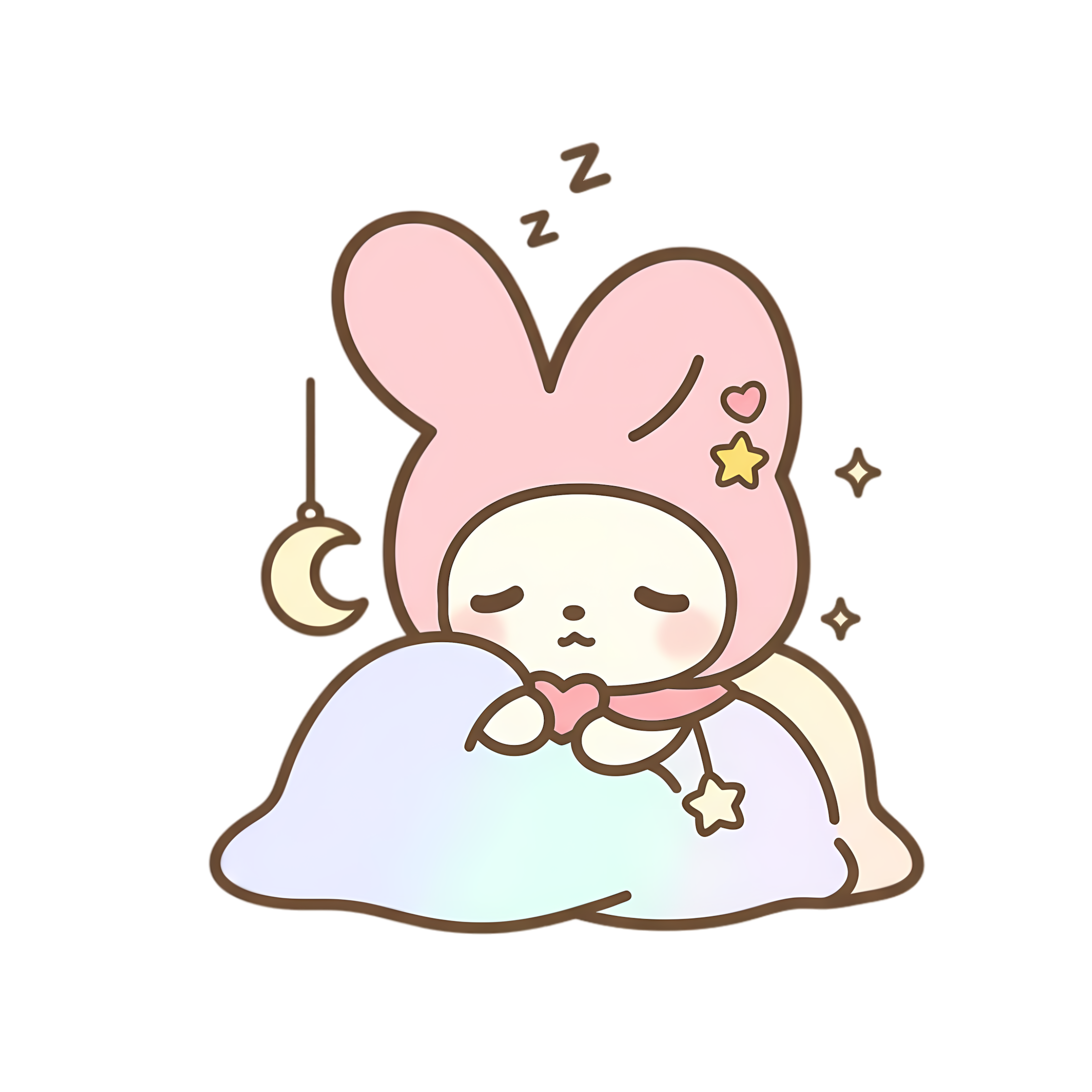 Sleepy Pink Bunny Hugging Cloud Pillow