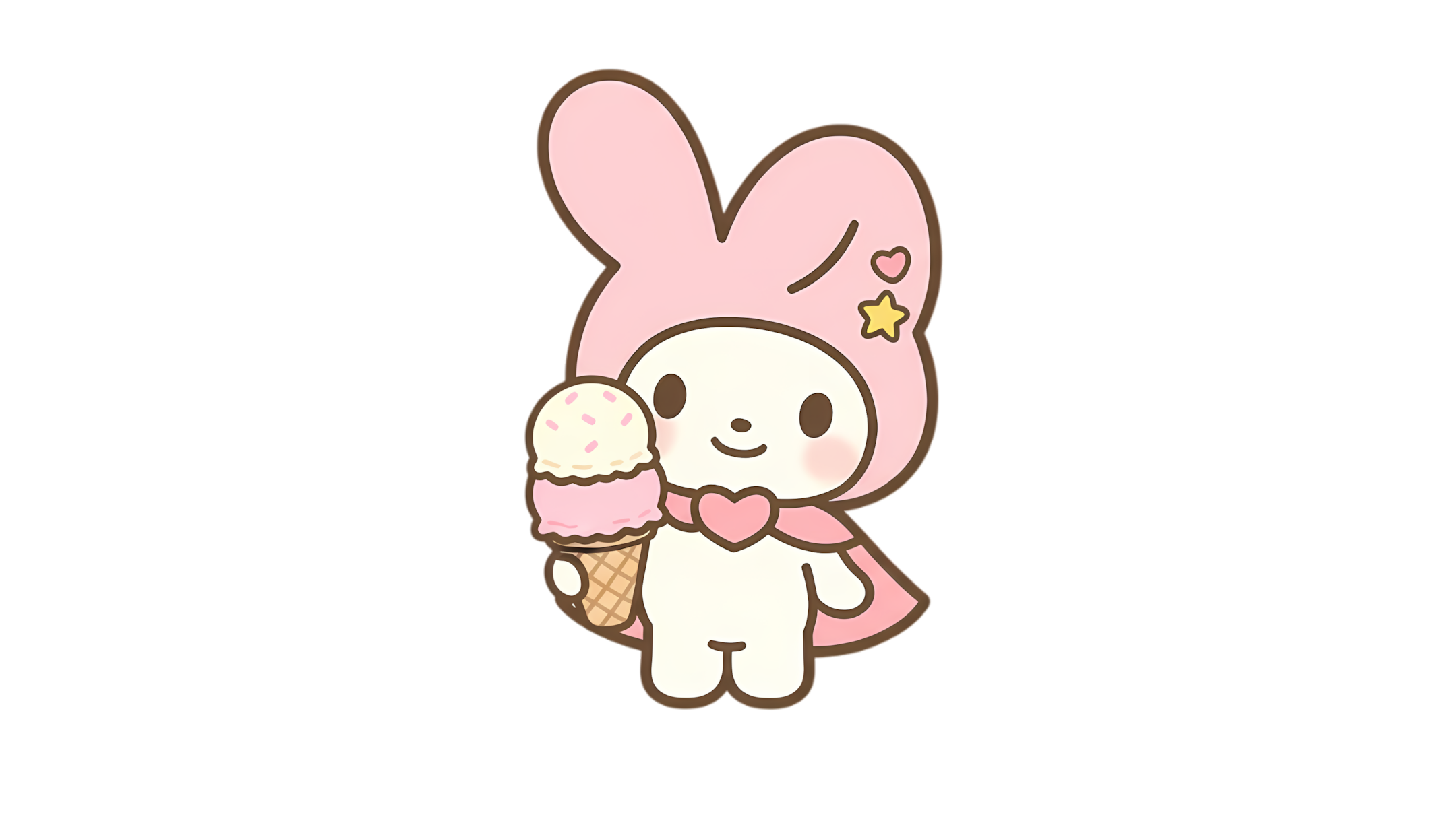 pastel pink bunny holding icecream in cute style