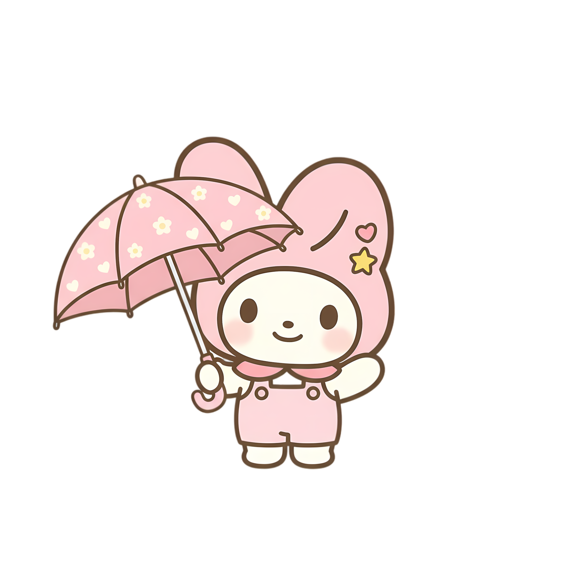 pastel pink bunny with umbrella in sweet kawaii style