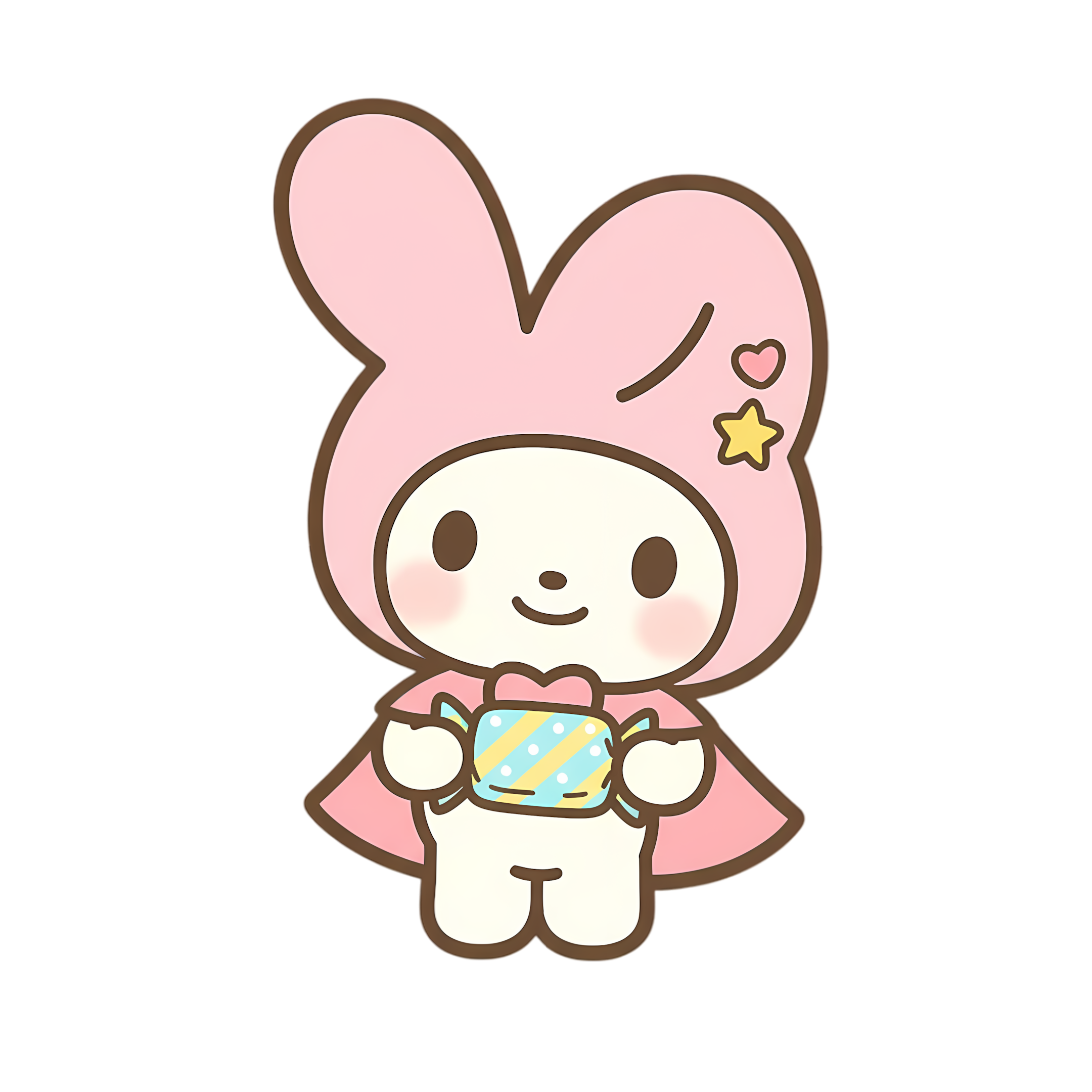 pastel pink hood bunny holding cute wrapped candy