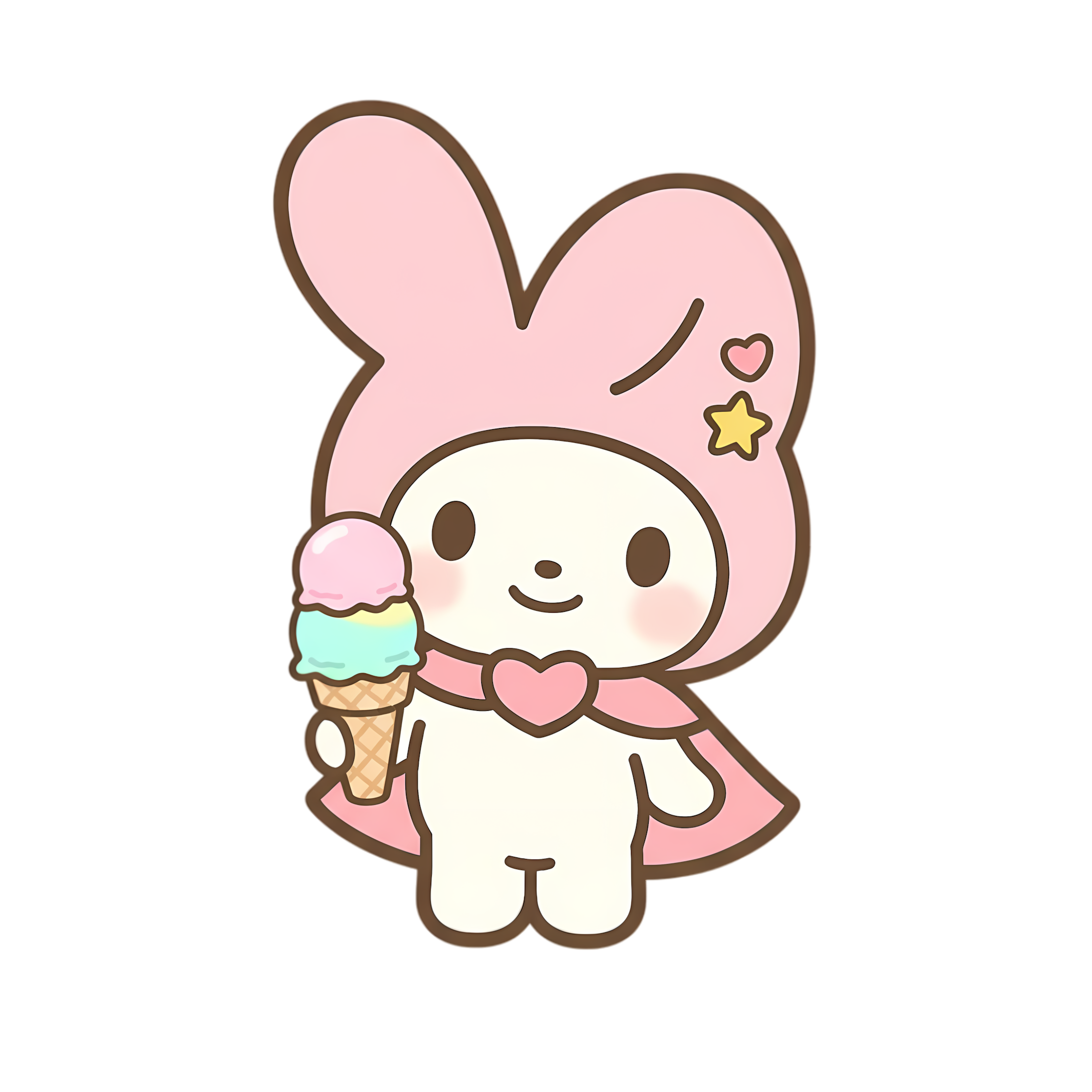 pastel pink hood bunny with rainbow ice cream