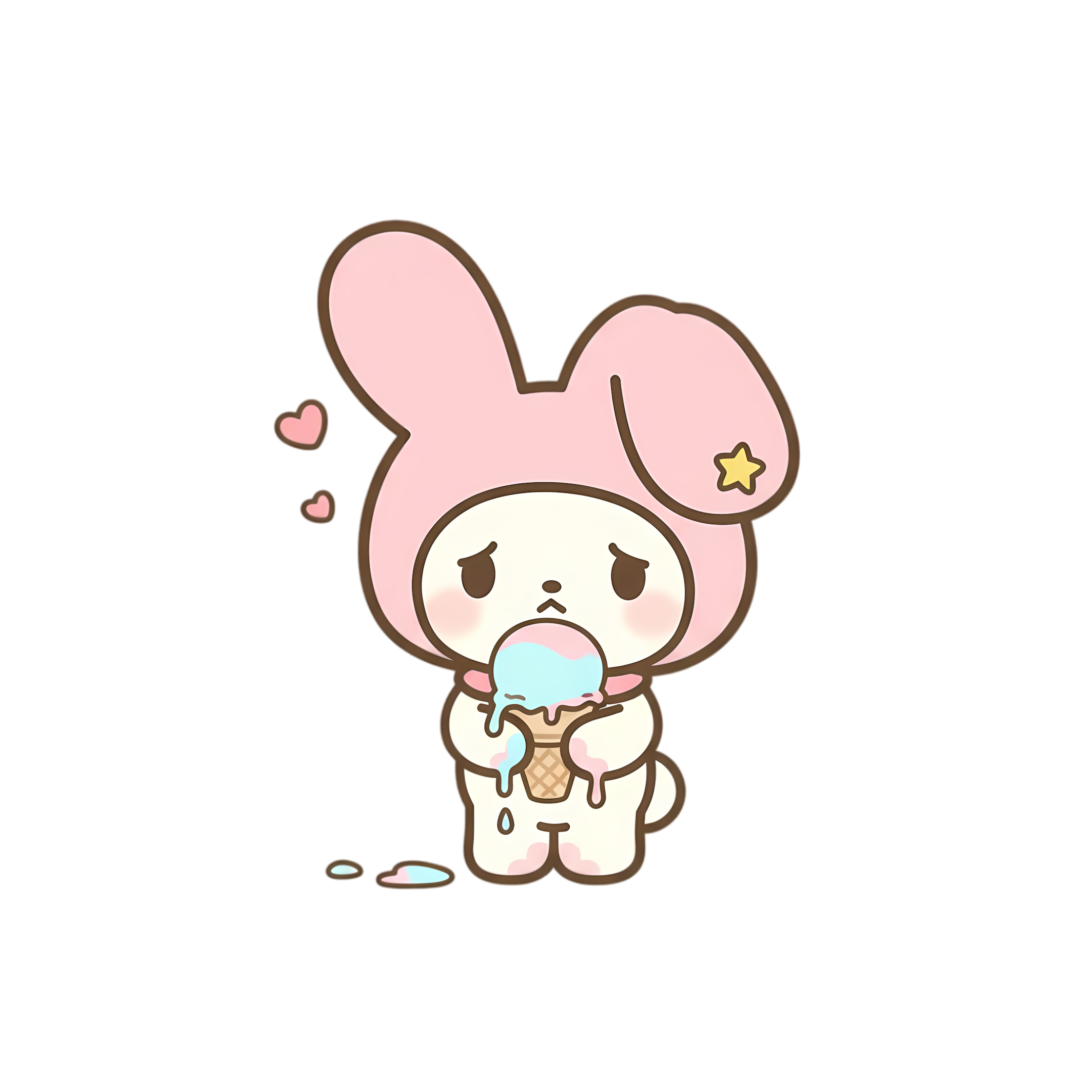 pastel shy bunny holding melting blue pink ice cream cone
