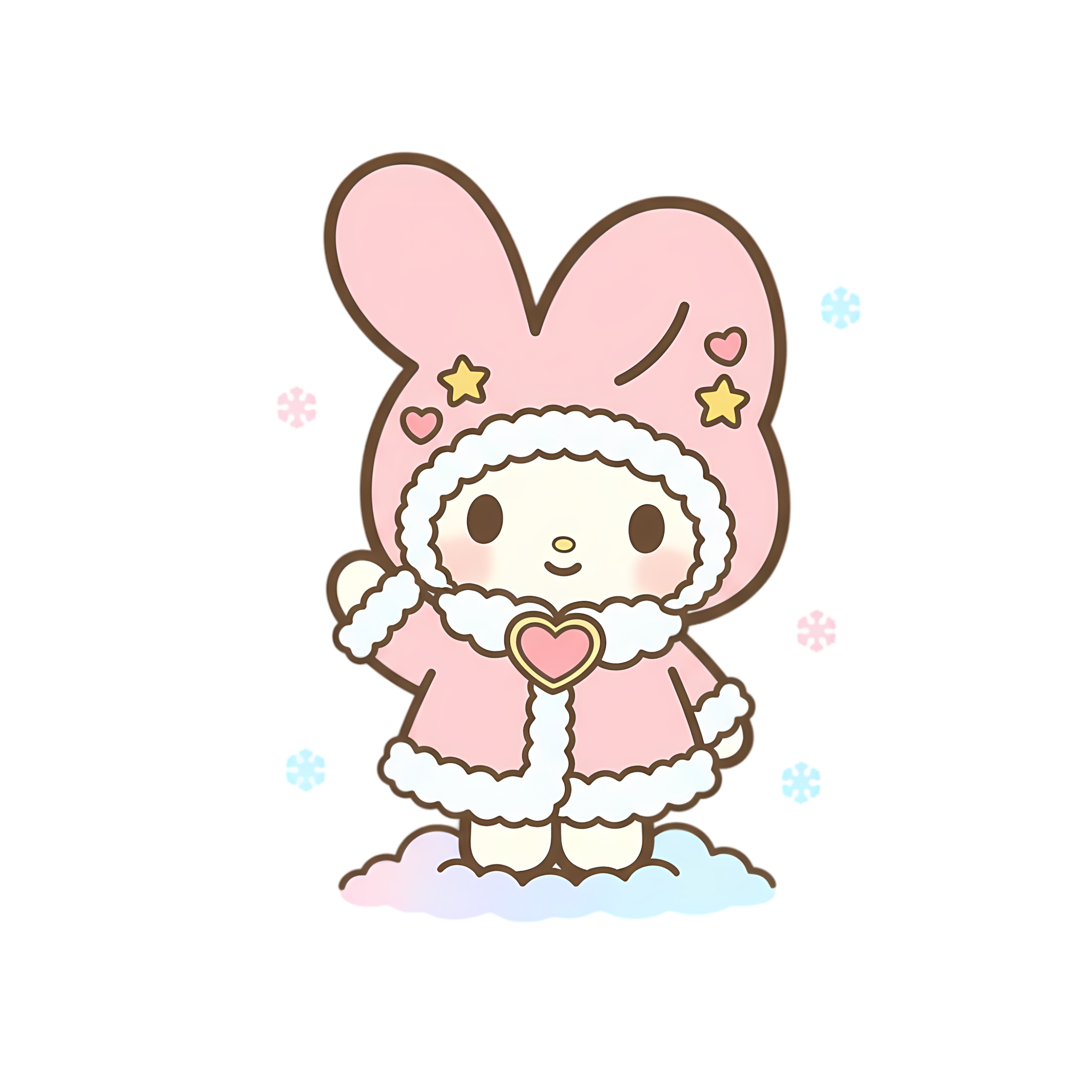 pastel winter cute bunny in pink coat snow scene