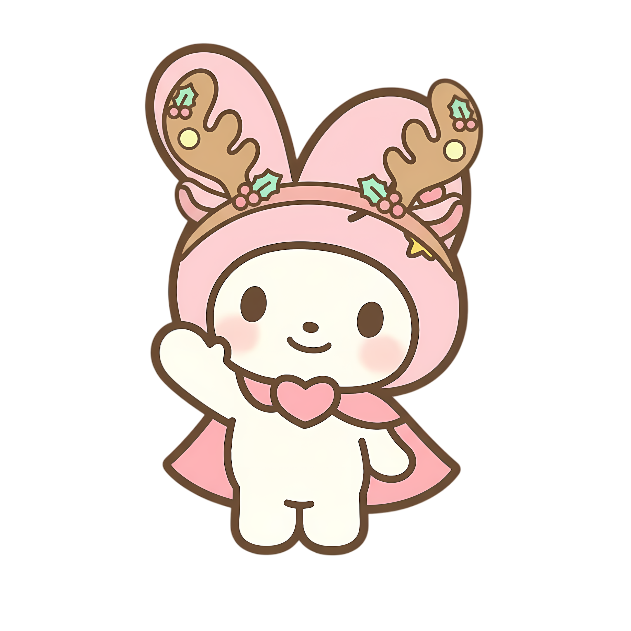 pink chibi bunny in pastel reindeer headband