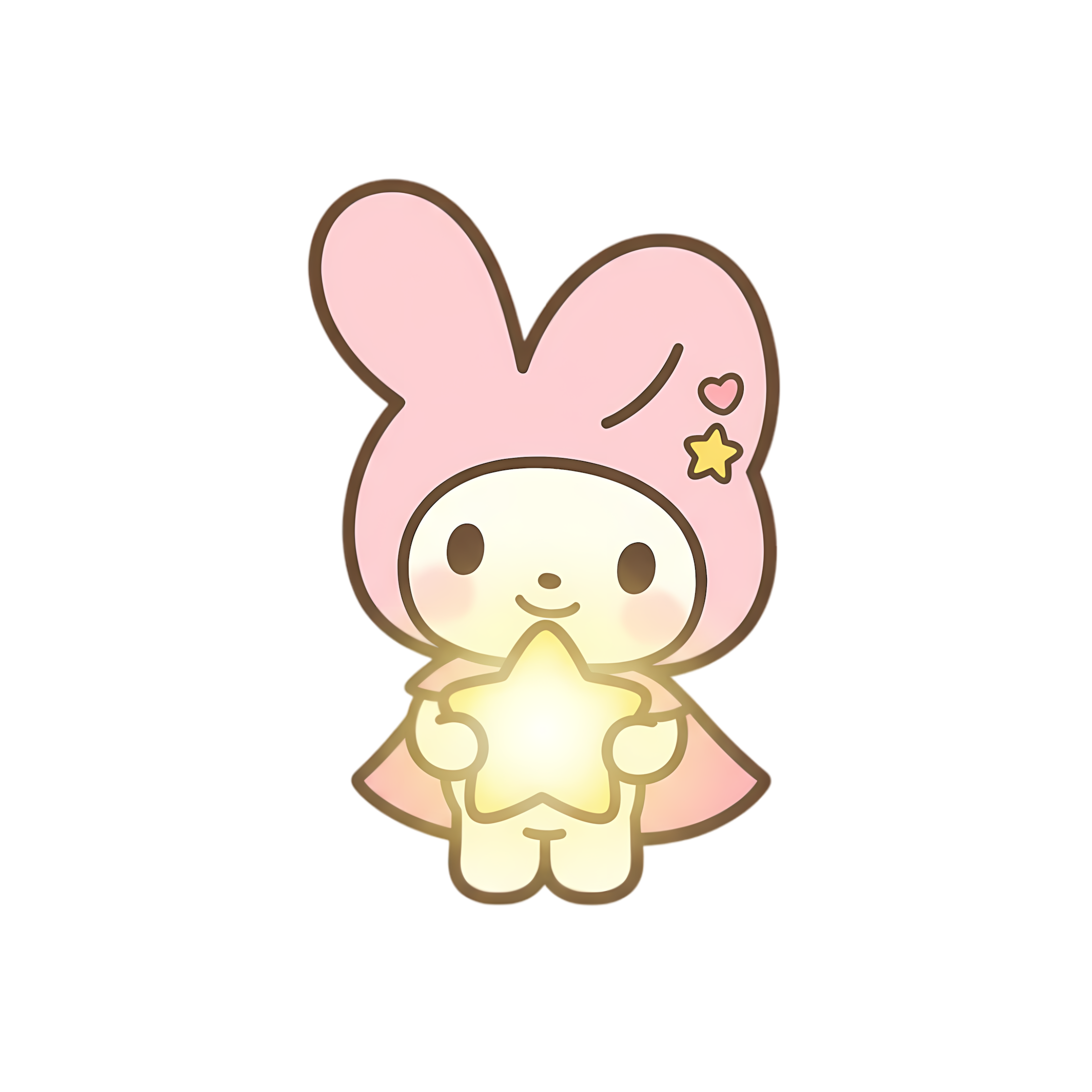 pink hood bunny holding glowing star in kawaii pastel style