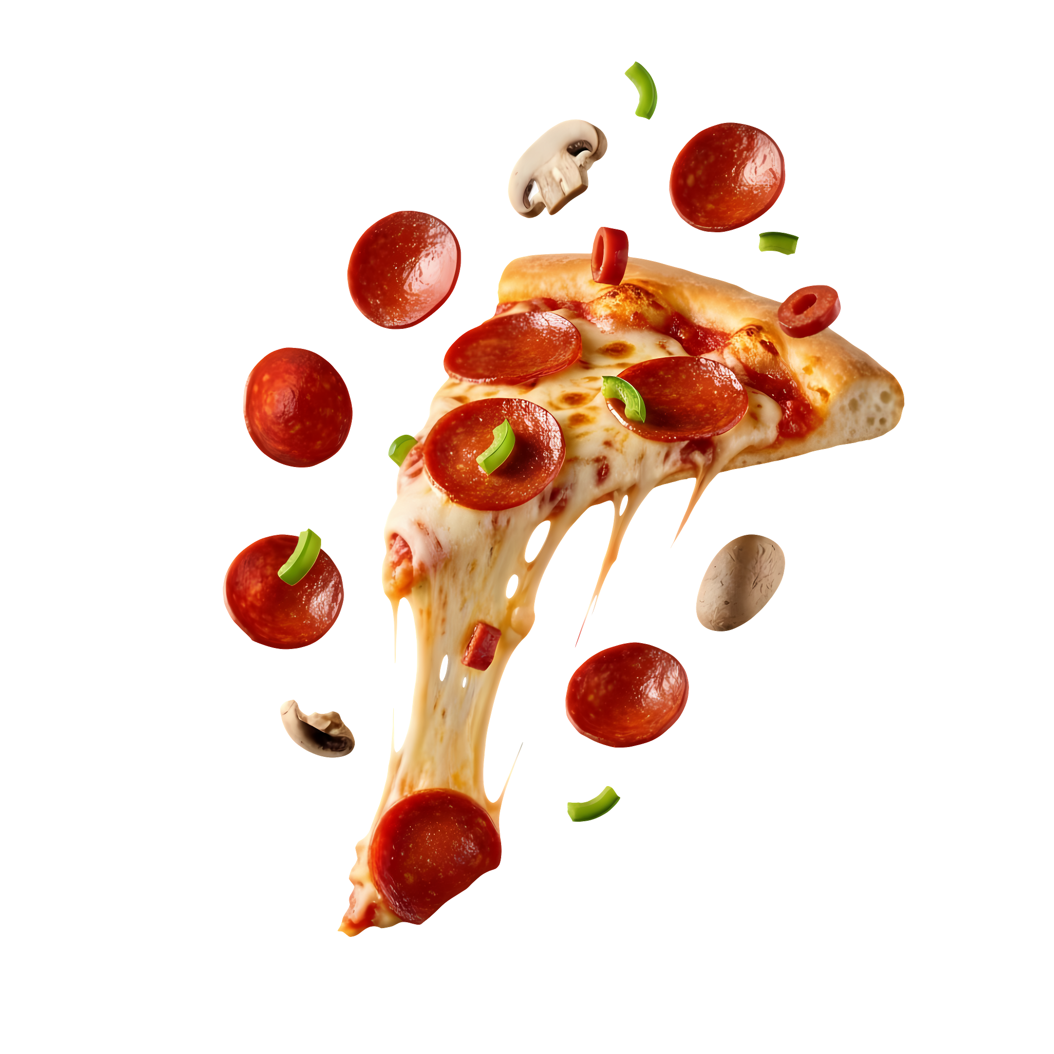pizza slice in motion with gooey cheese