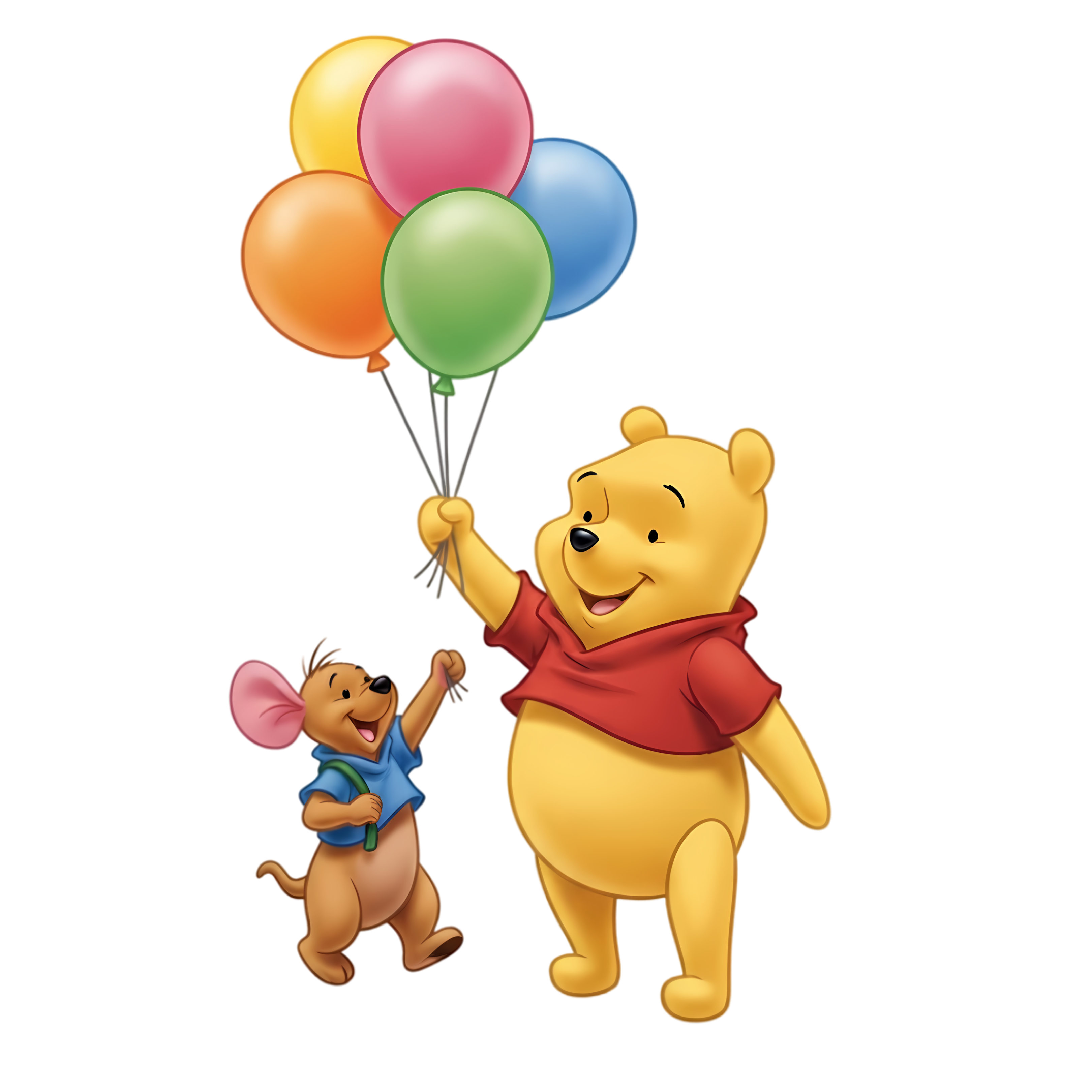 playful pooh and roo holding balloons