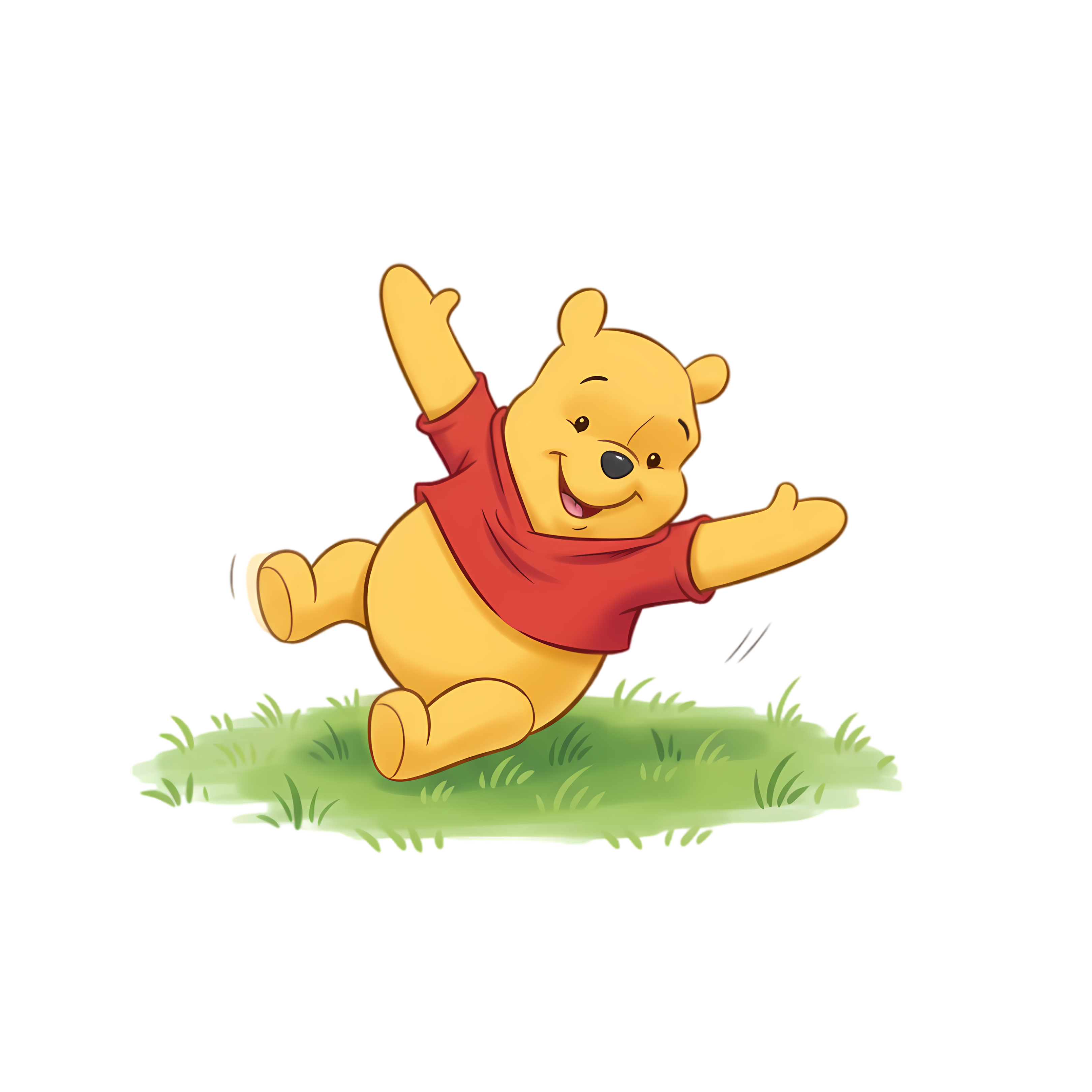 playful pooh bear rolling on grass pose