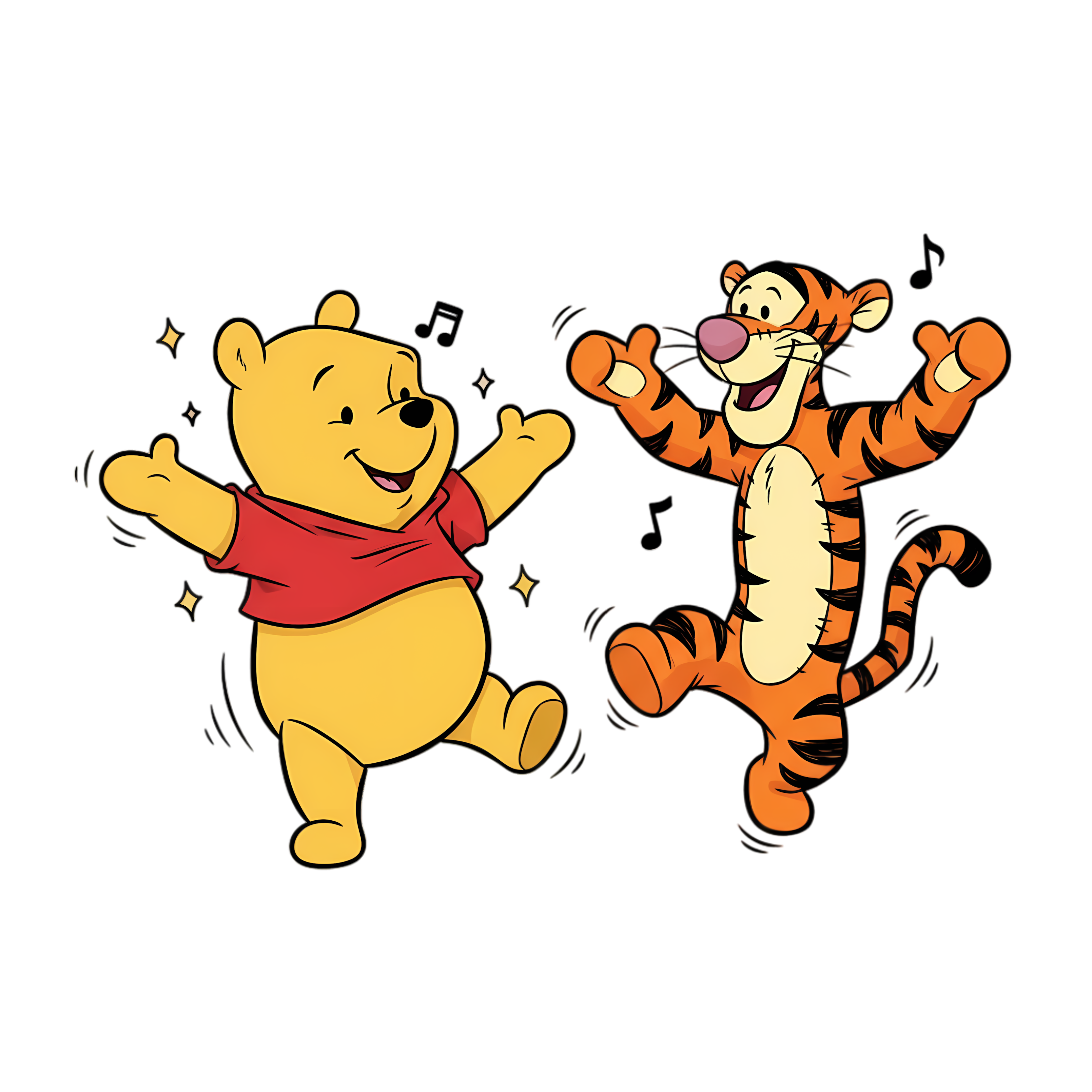 playful winnie the pooh bear dancing with tigger