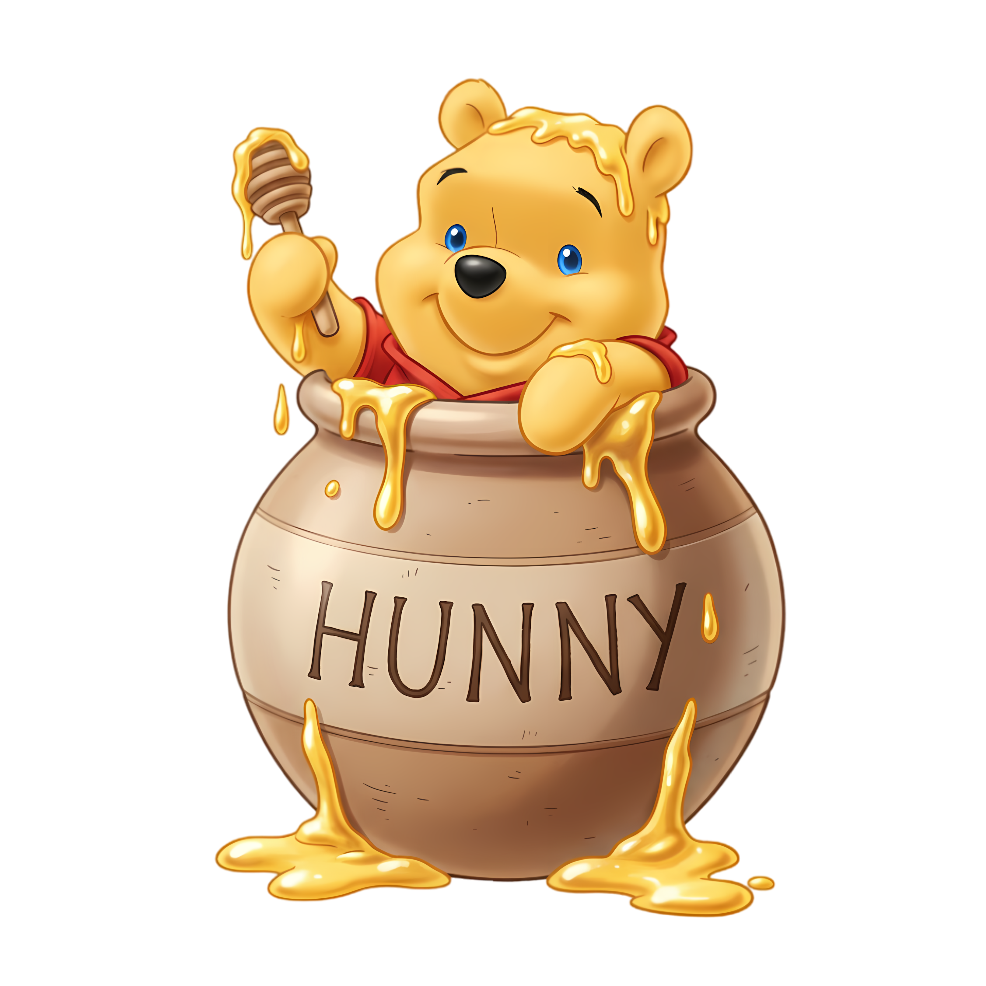 playful winnie the pooh peeking out of honey pot