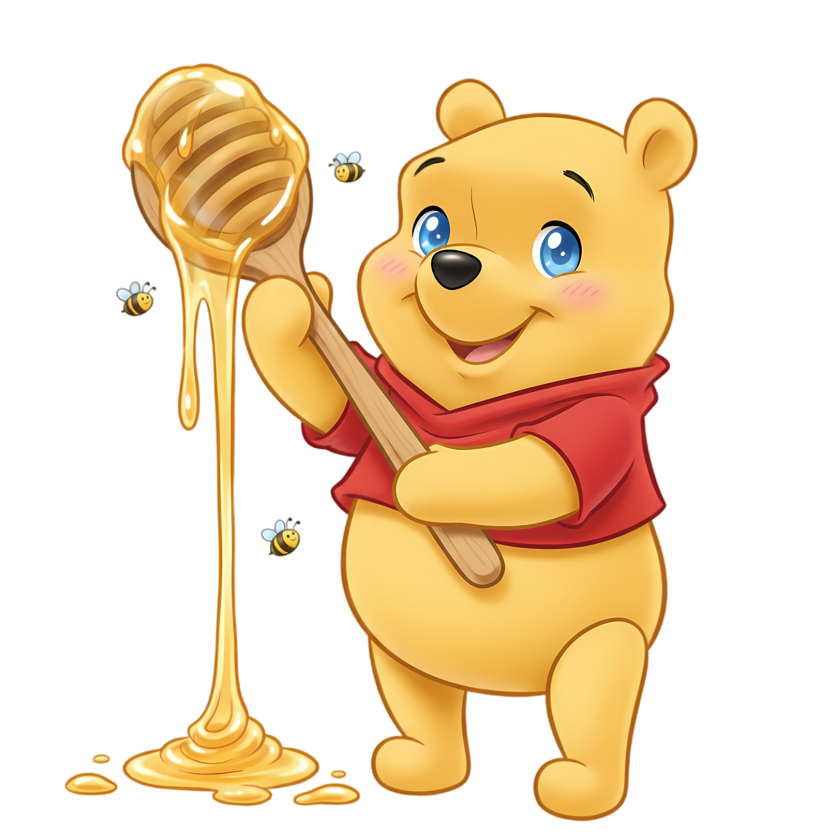 pooh bear holding honey spoon kawaii style