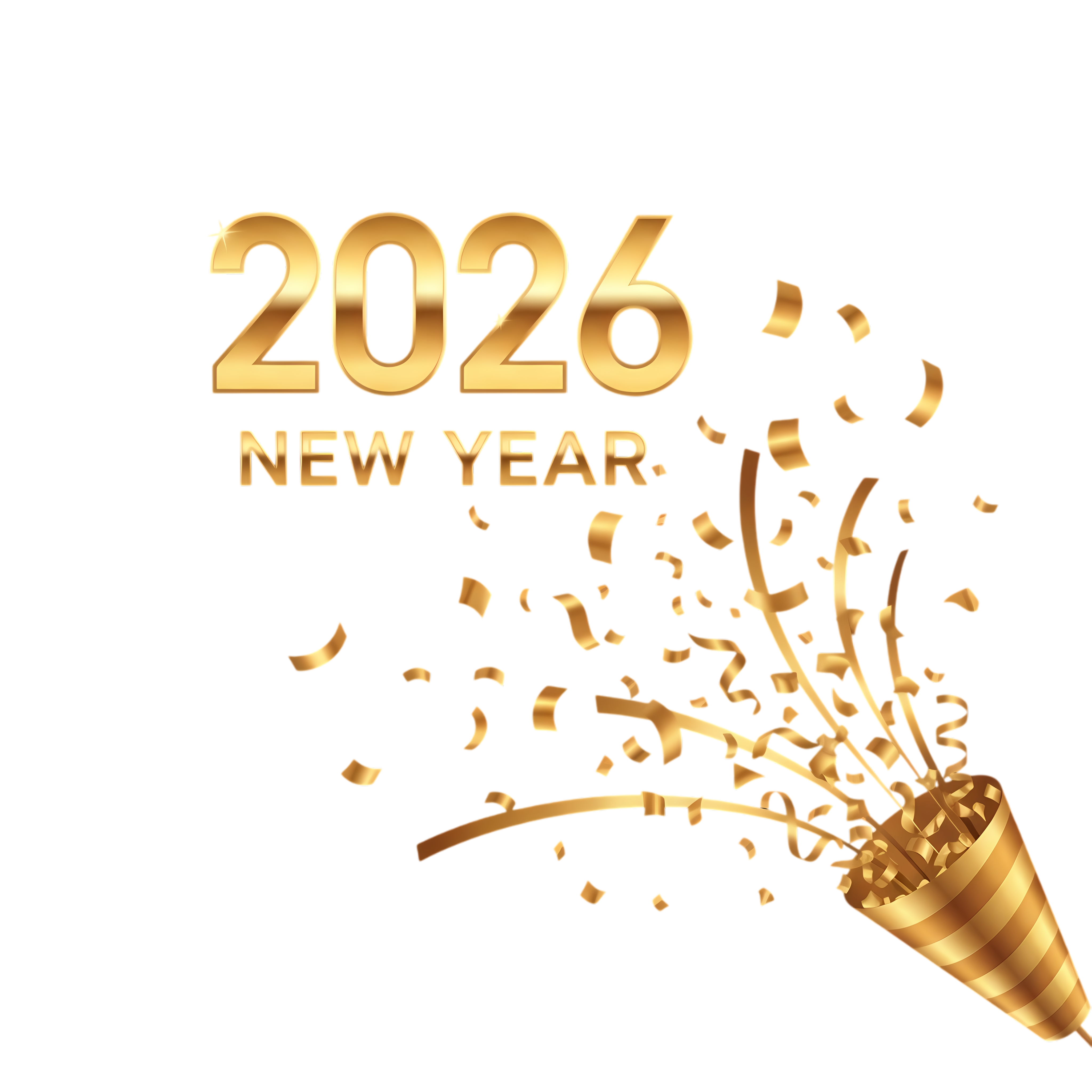 premium 2026 new year design with gold confetti and popper