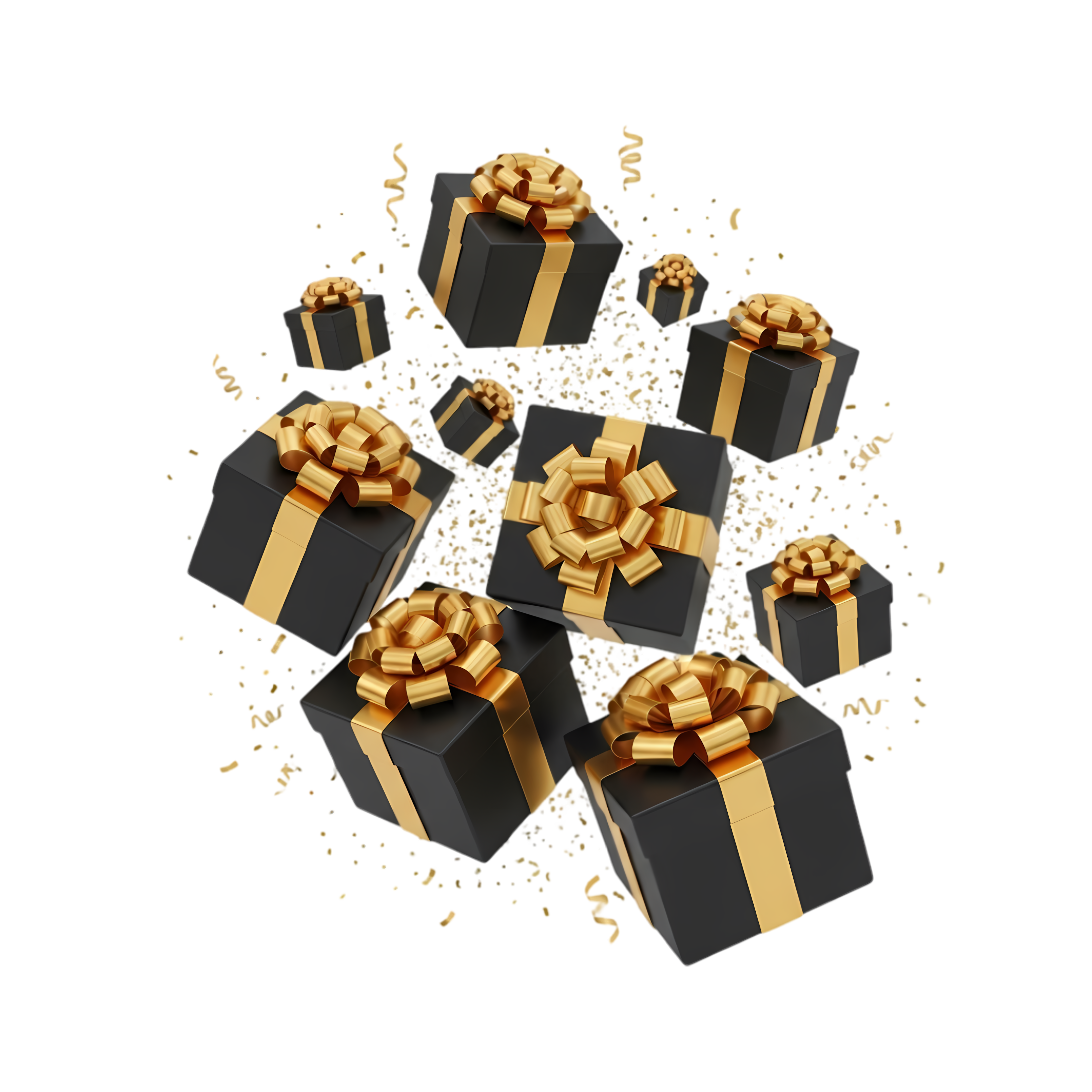 premium gold ribbon gift boxes and falling confetti