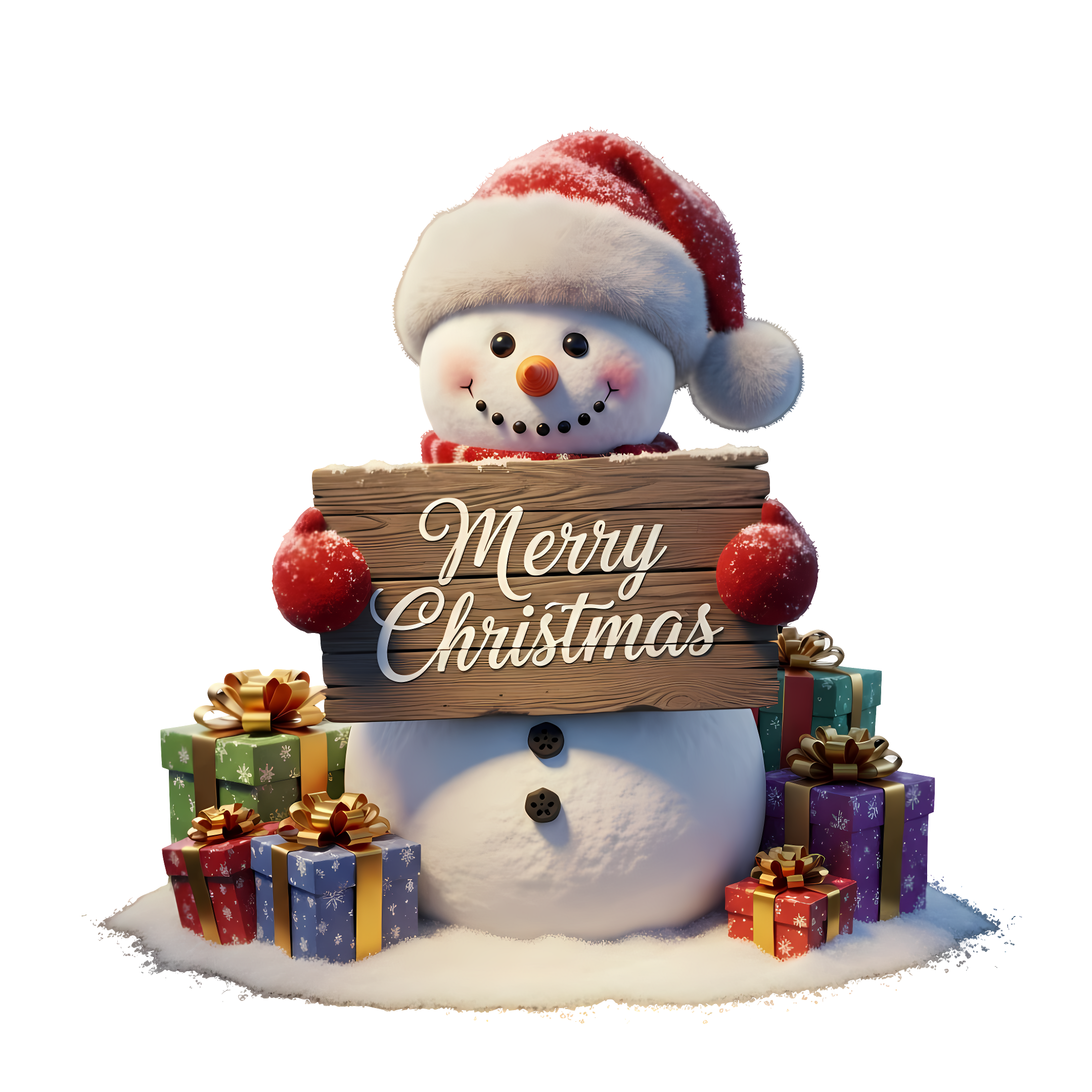 realistic snowman with engraved holiday sign